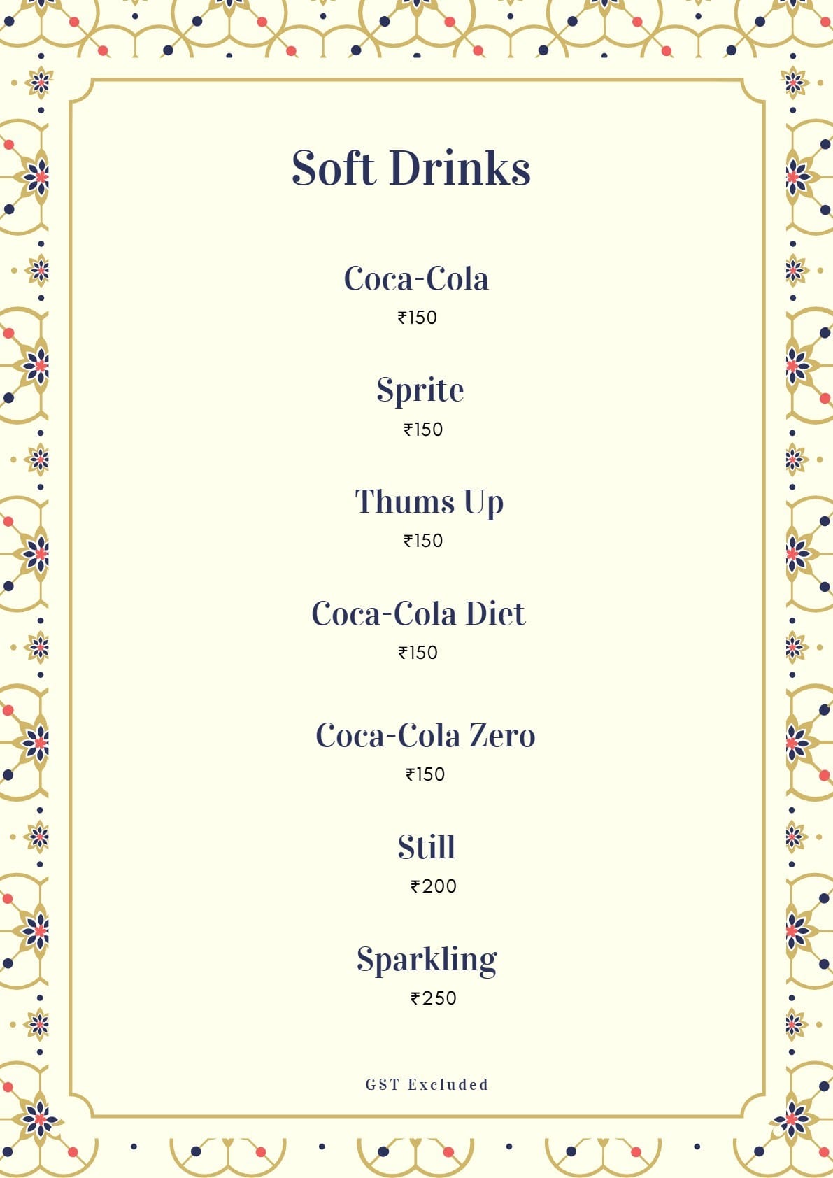 Dining Experience for Two at Mala-Akbari, Gurgaon — Beverages menu