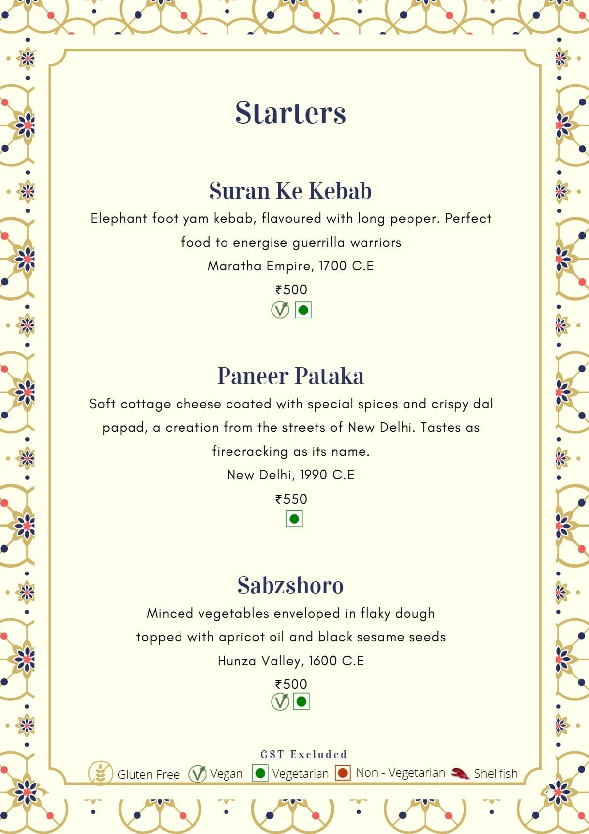Dining Experience for Two at Mala-Akbari, Gurgaon — Food menu