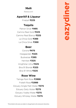 Menu of Malt, Rajarhat New Town, Kolkata