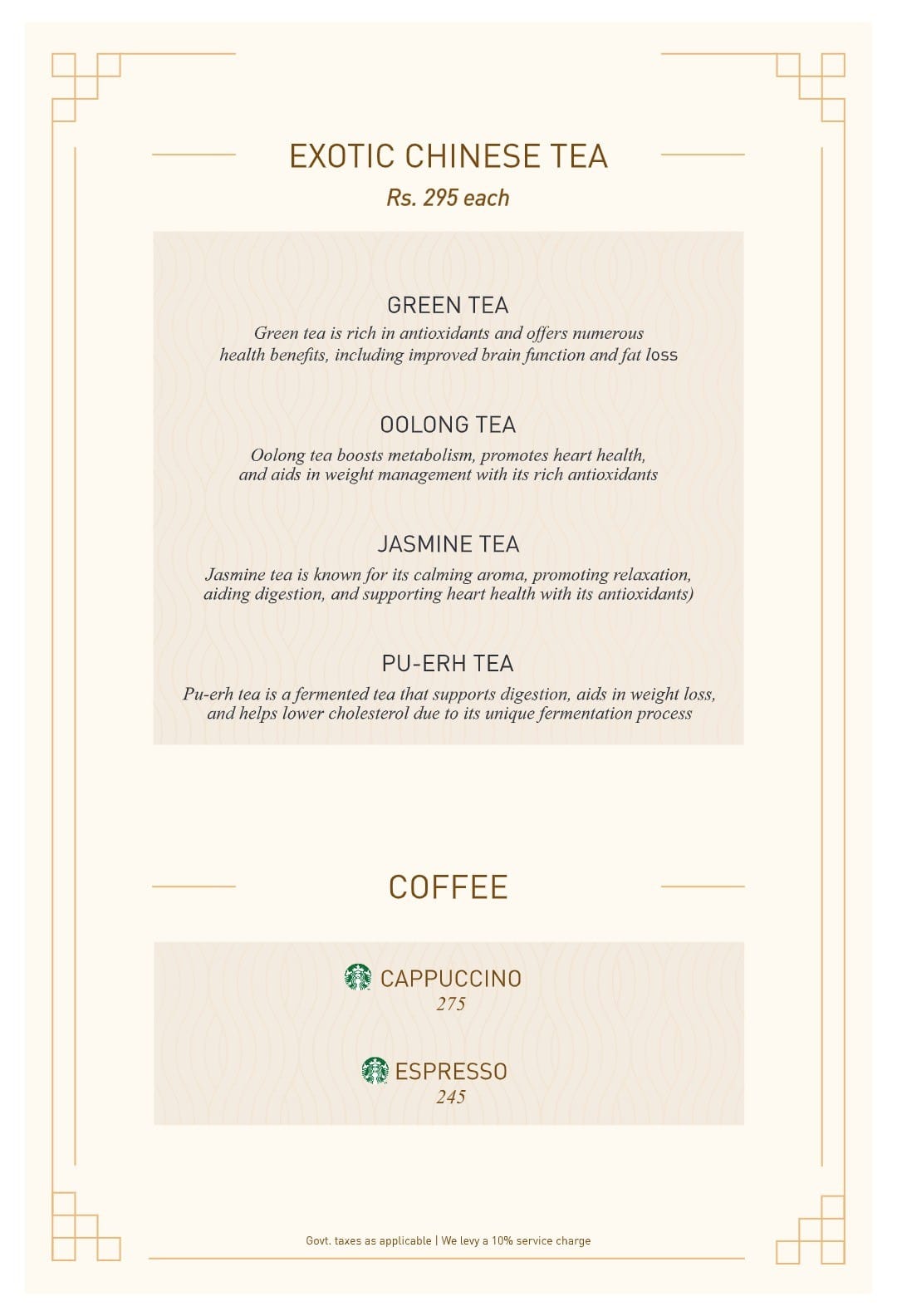 Dining Experience for Two at Royal China, Western Suburbs — Beverages menu