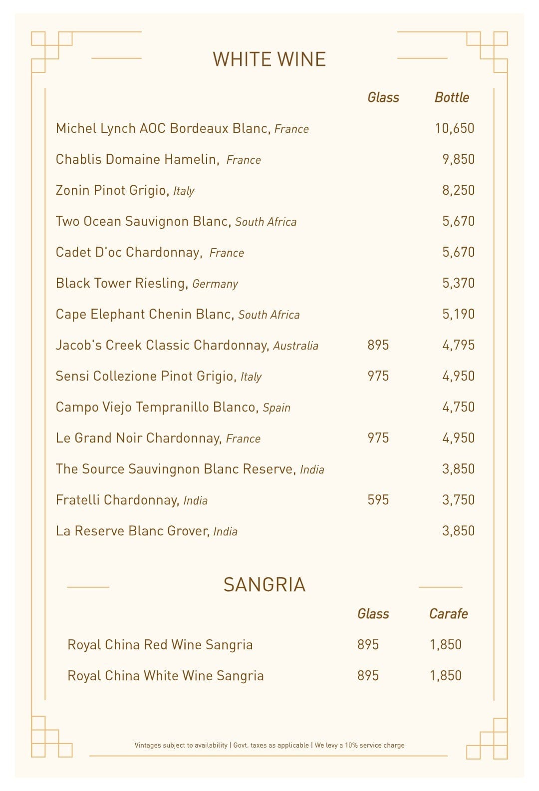 Dining Experience for Two at Royal China, Western Suburbs — Beverages menu