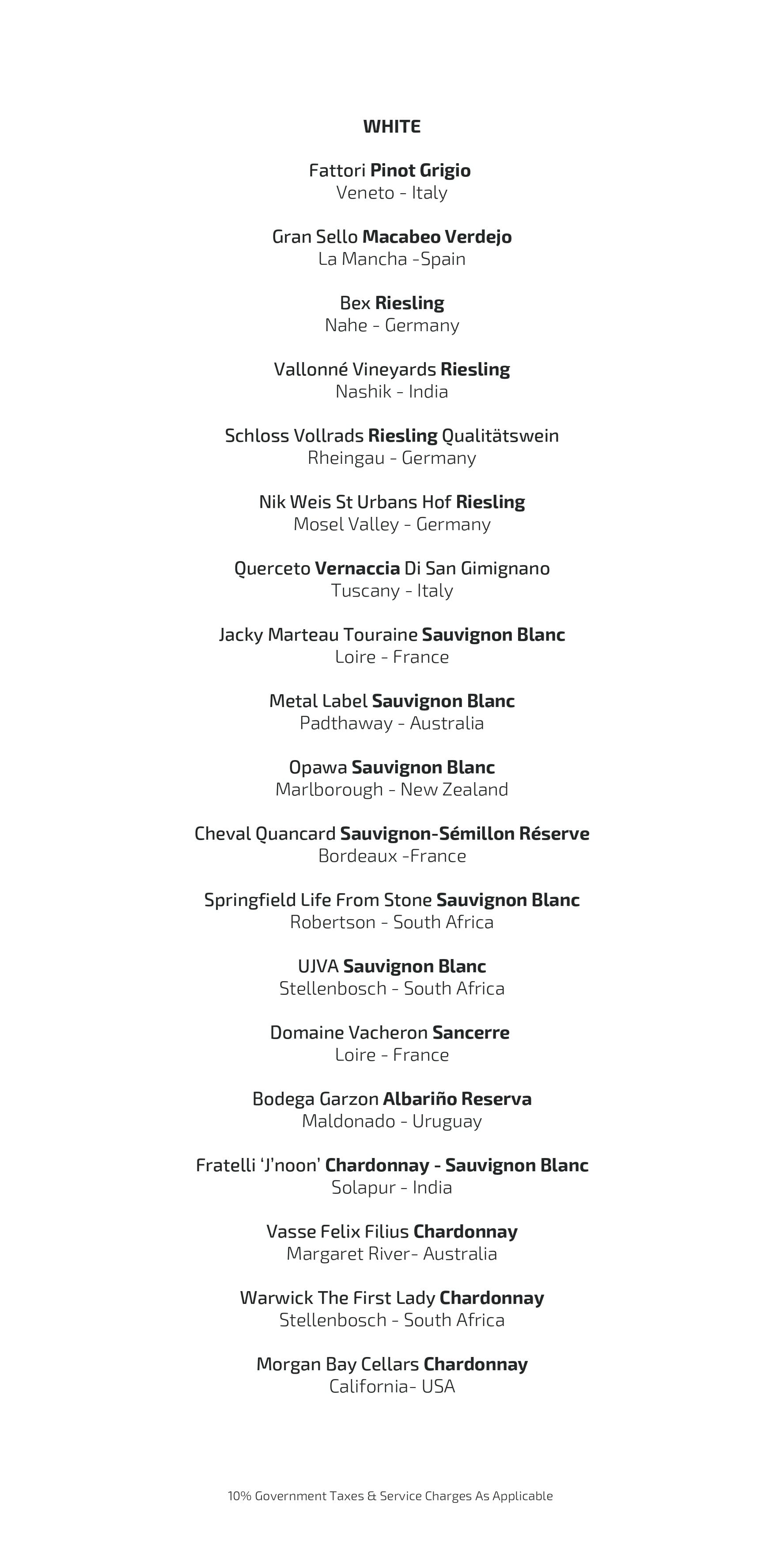 Dining Experience for Two at Ekaa, South Mumbai — Beverages menu
