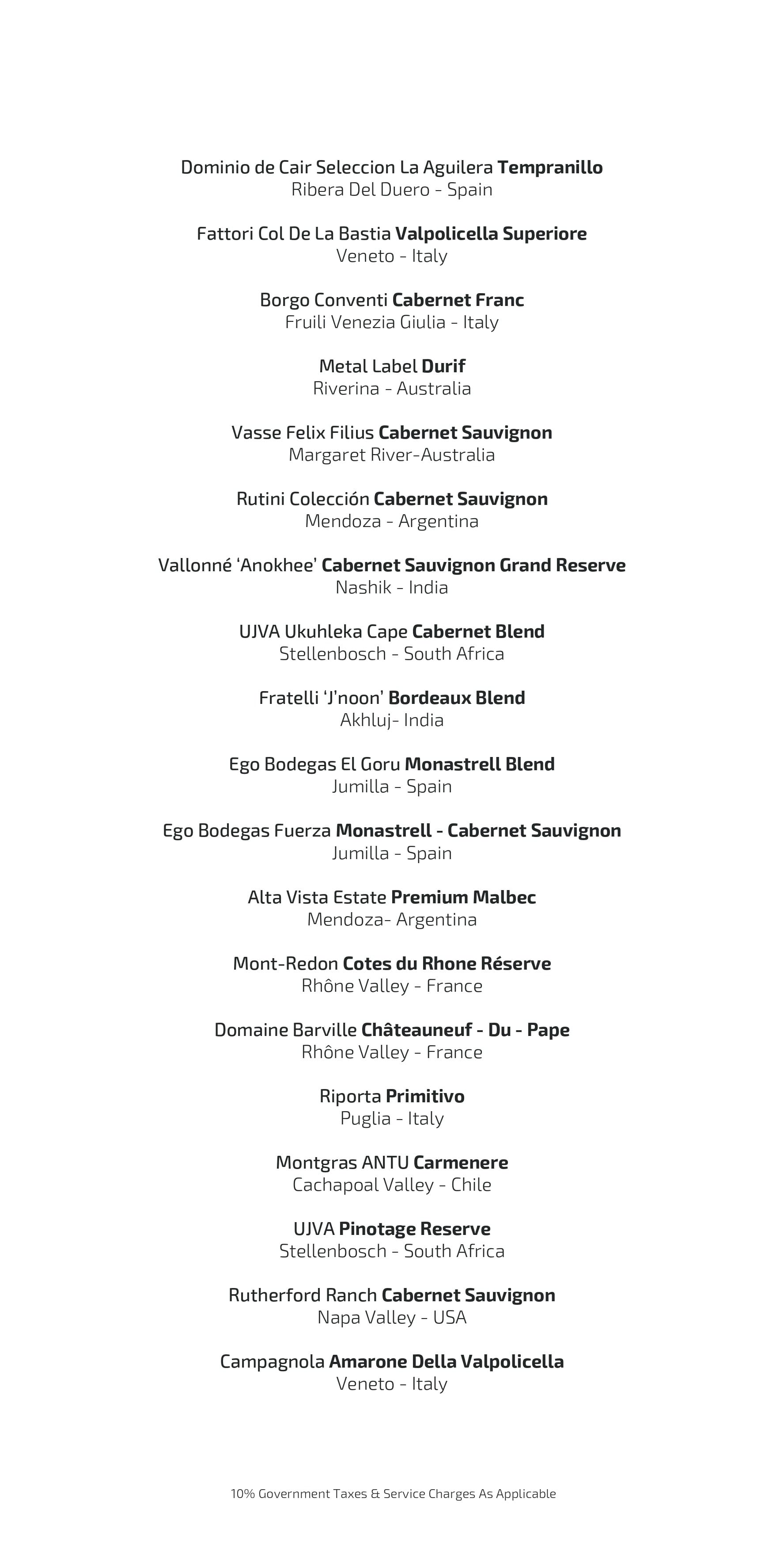 Dining Experience for Two at Ekaa, South Mumbai — Beverages menu