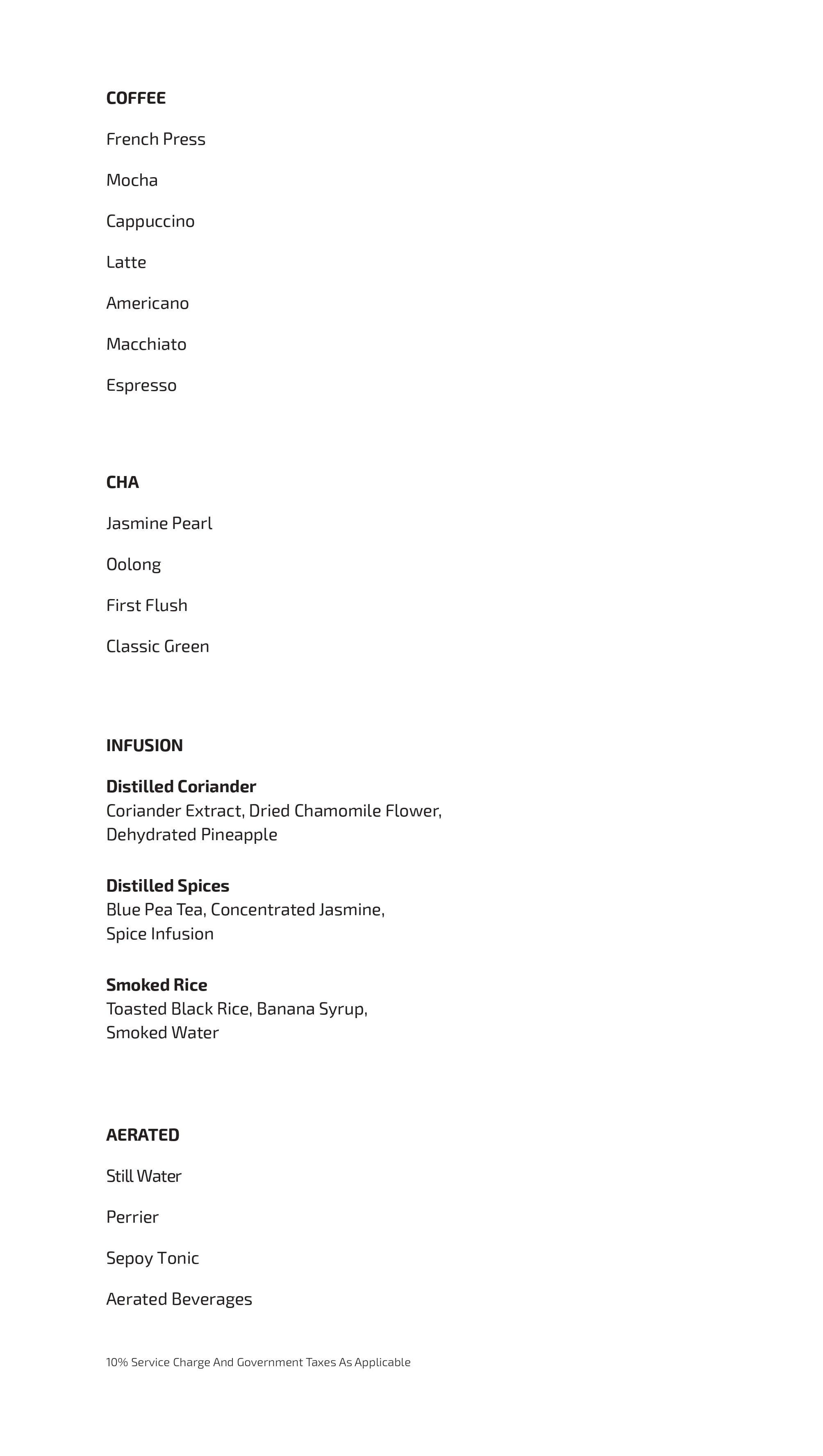 Dining Experience for Two at Ekaa, South Mumbai — Beverages menu
