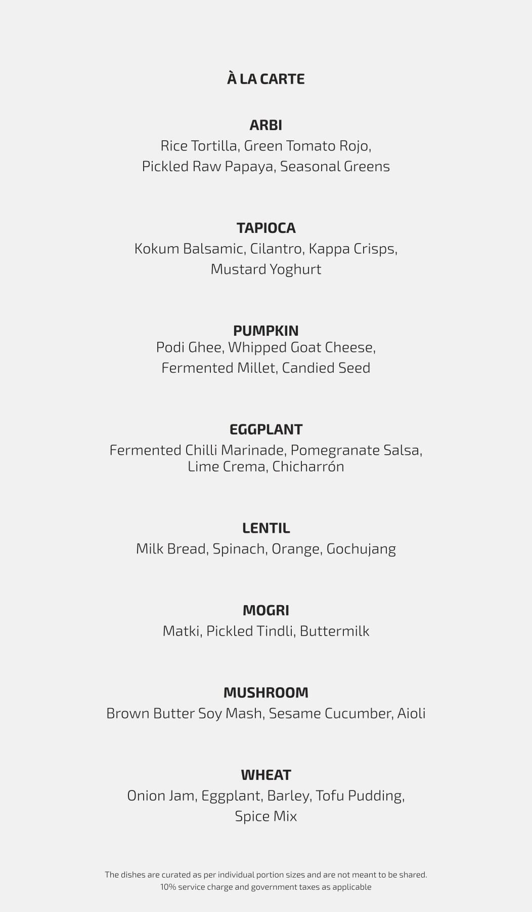 Dining Experience for Two at Ekaa, South Mumbai — Food menu