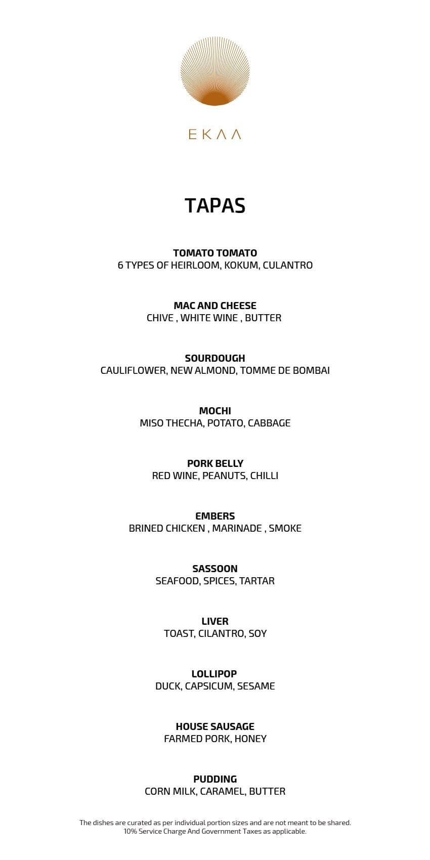Dining Experience for Two at Ekaa, South Mumbai — Food menu