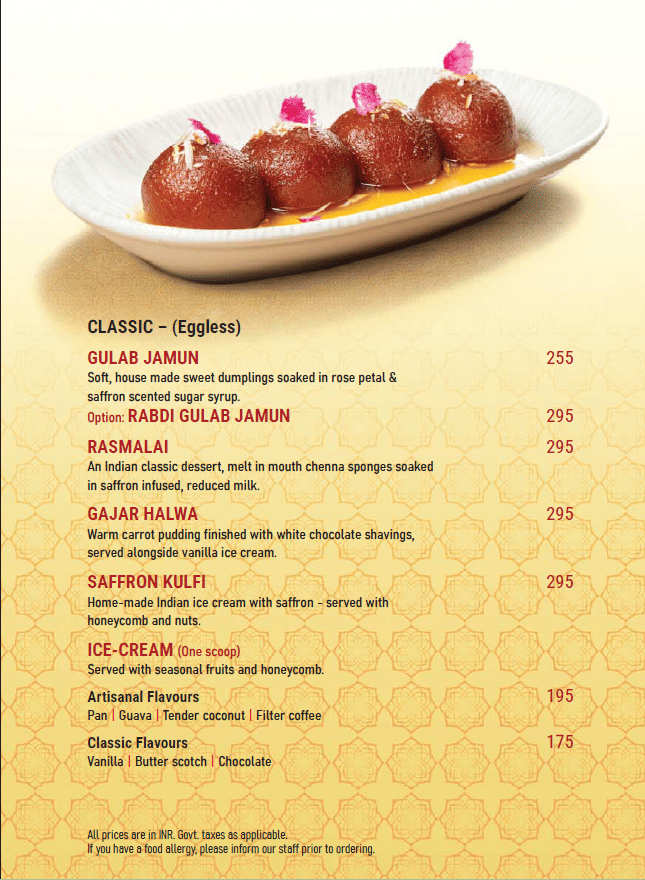 Dining Experience for Two at The Best Indian Restaurant, Central Bengaluru — Food menu
