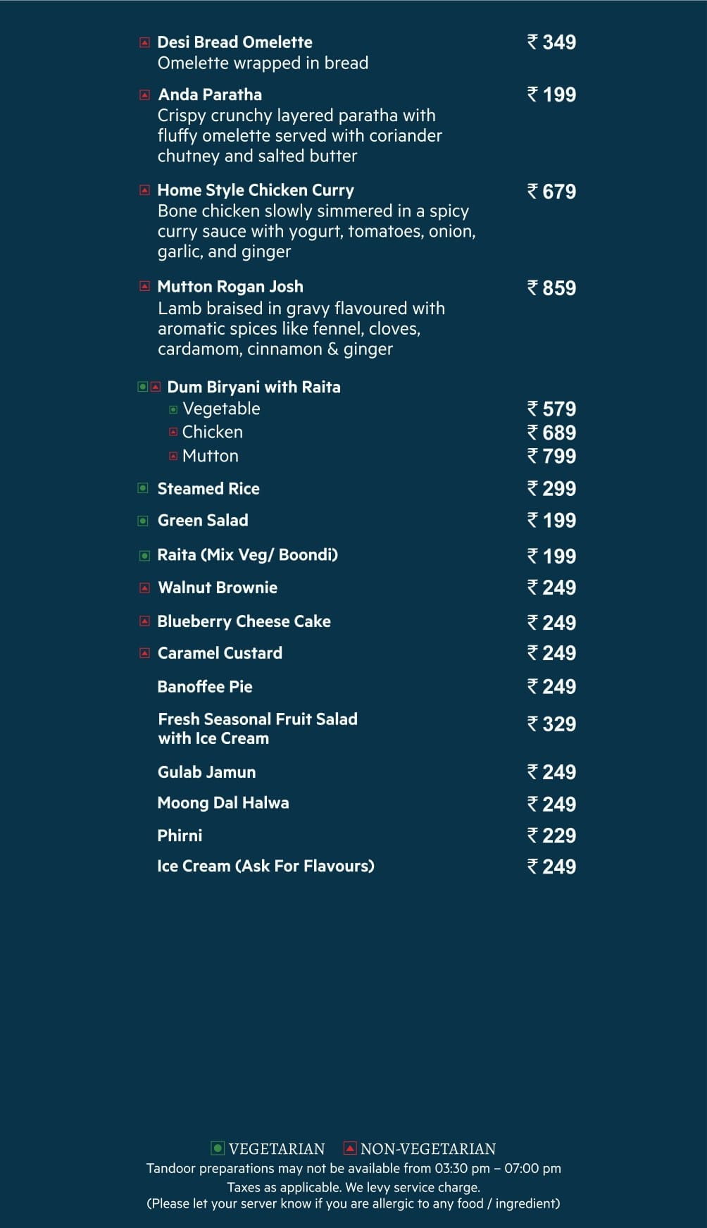 Dining Experience for Two at Flavours, Sector 29 — Food menu