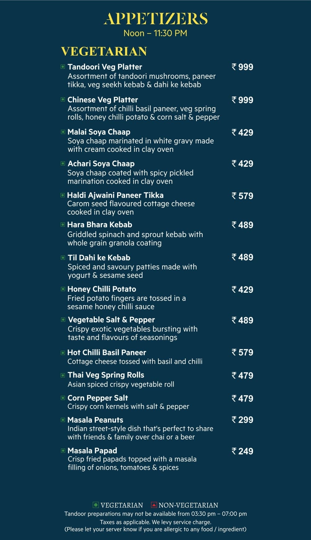 Dining Experience for Two at Flavours, Sector 29 — Food menu