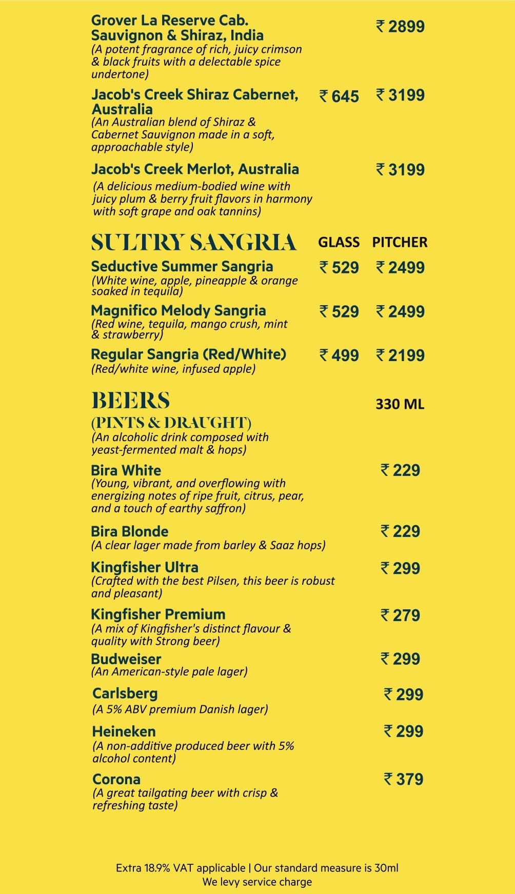 Dining Experience for Two at Flavours, Sector 29 — Beverages menu