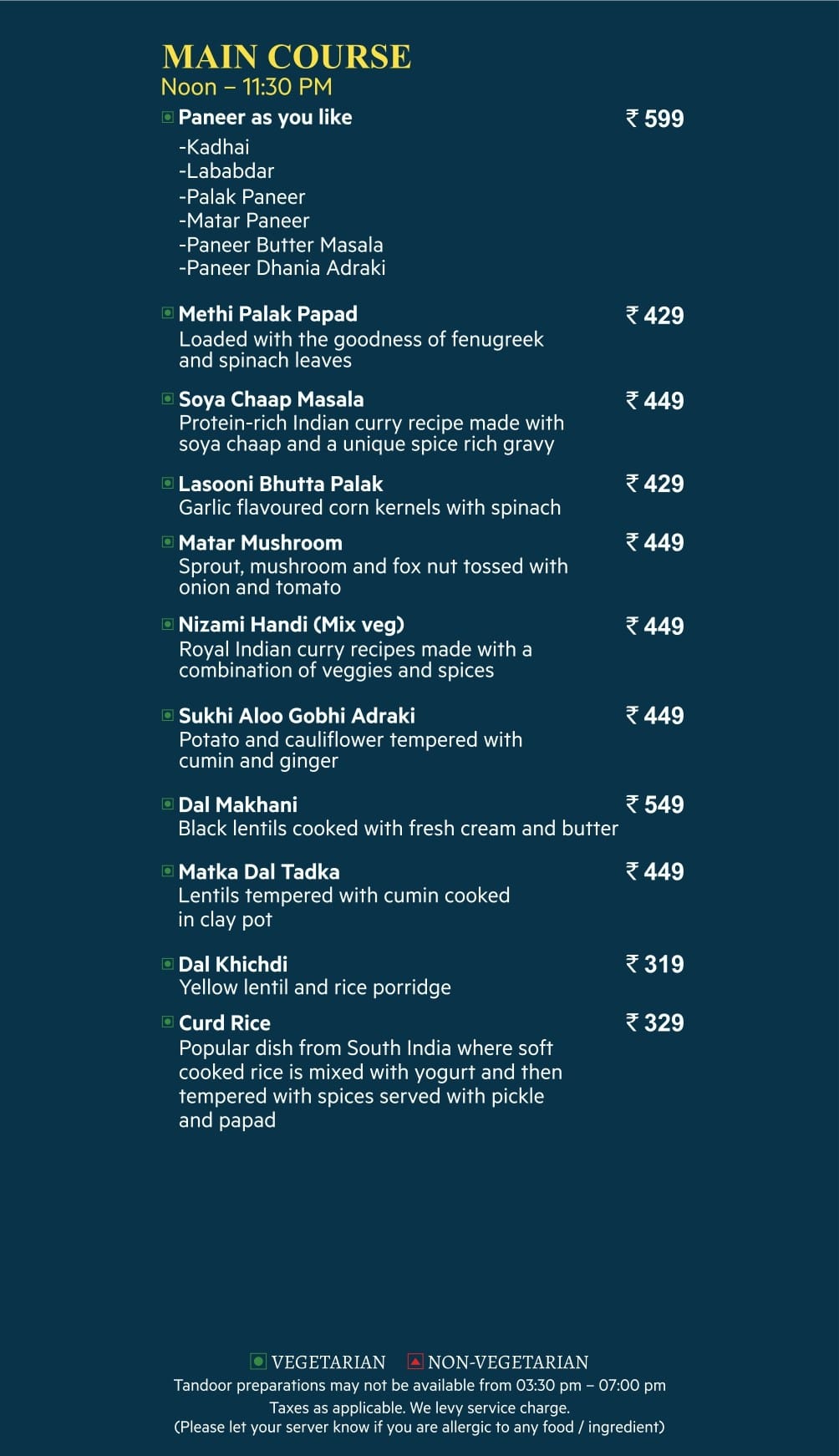 Dining Experience for Two at Flavours, Sector 29 — Food menu