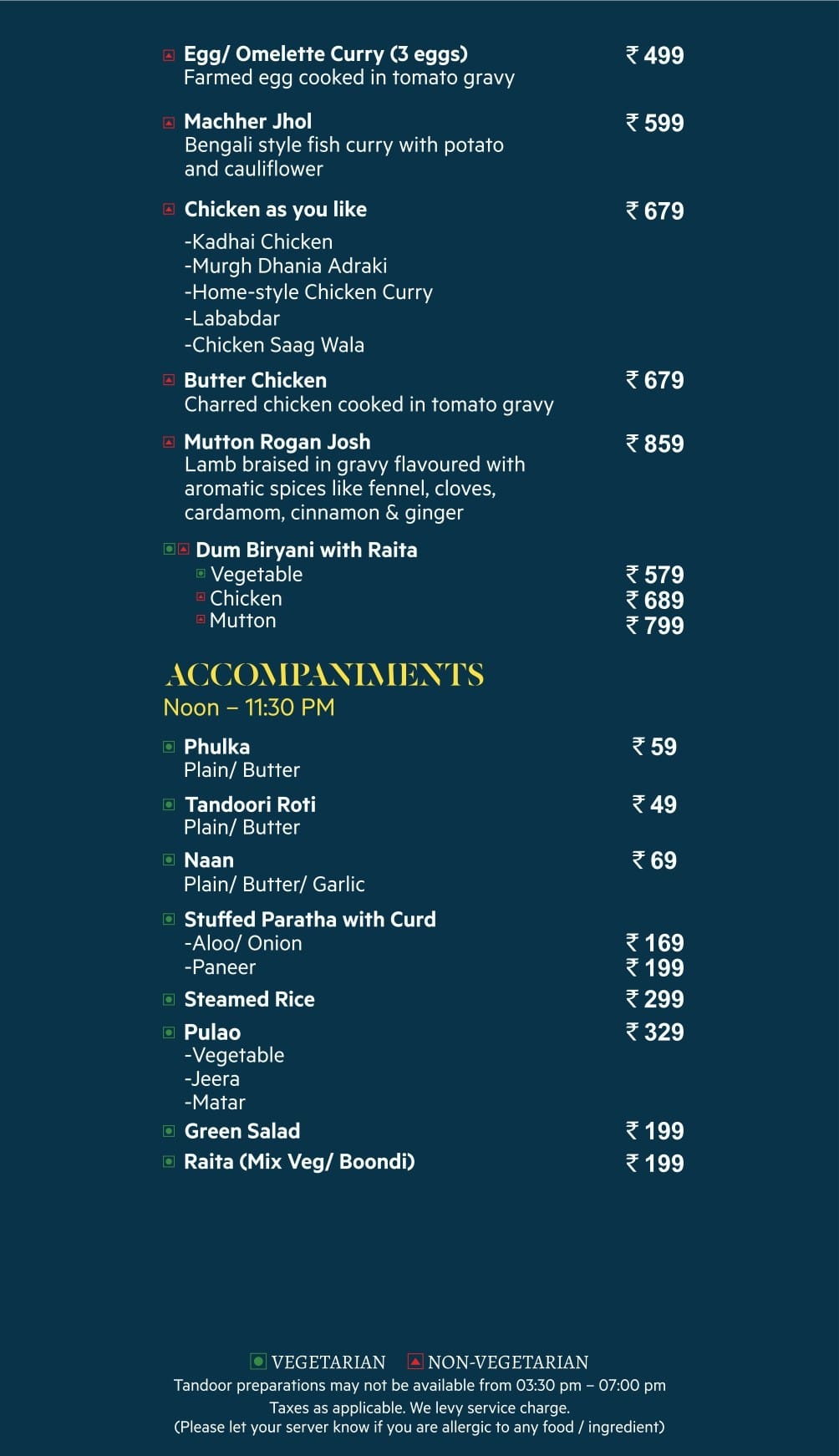 Dining Experience for Two at Flavours, Sector 29 — Food menu