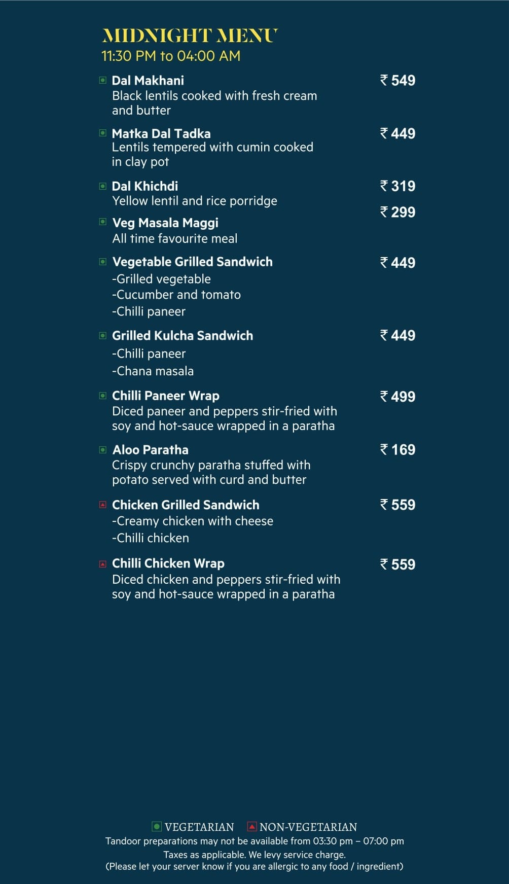 Dining Experience for Two at Flavours, Sector 29 — Food menu