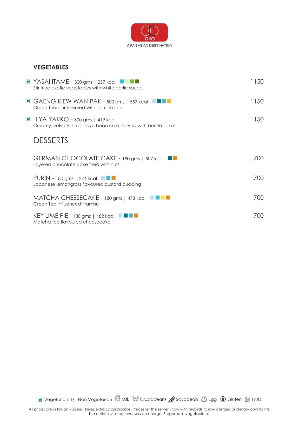 Dining Experience for Two at OKO, Mumbai — Food menu