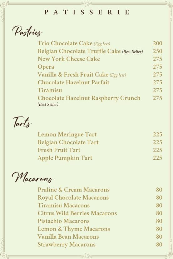 Dining Experience for Two at Zed The Baker, Central Bengaluru — Food menu