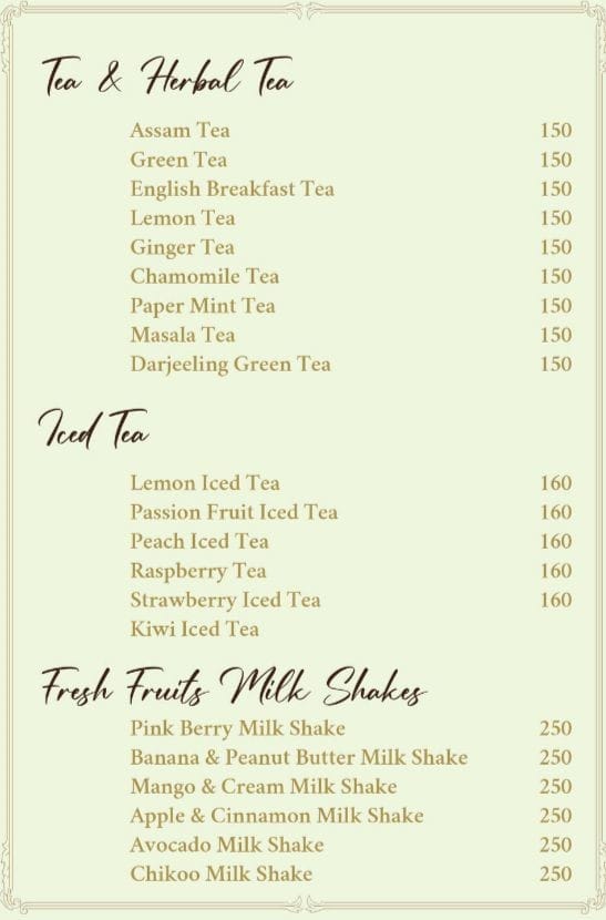 Dining Experience for Two at Zed The Baker, Central Bengaluru — Beverages menu