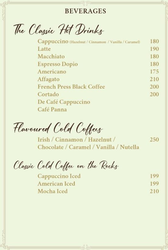 Dining Experience for Two at Zed The Baker, Central Bengaluru — Beverages menu
