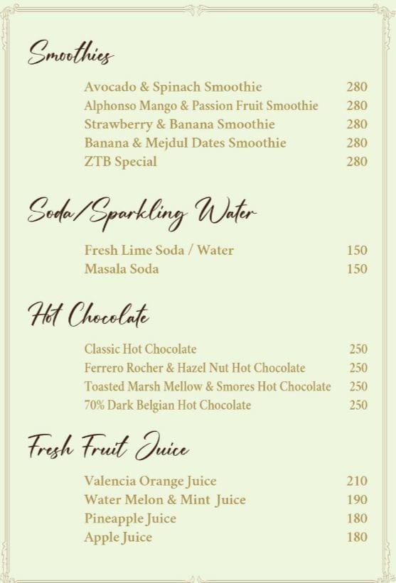Dining Experience for Two at Zed The Baker, Central Bengaluru — Food menu