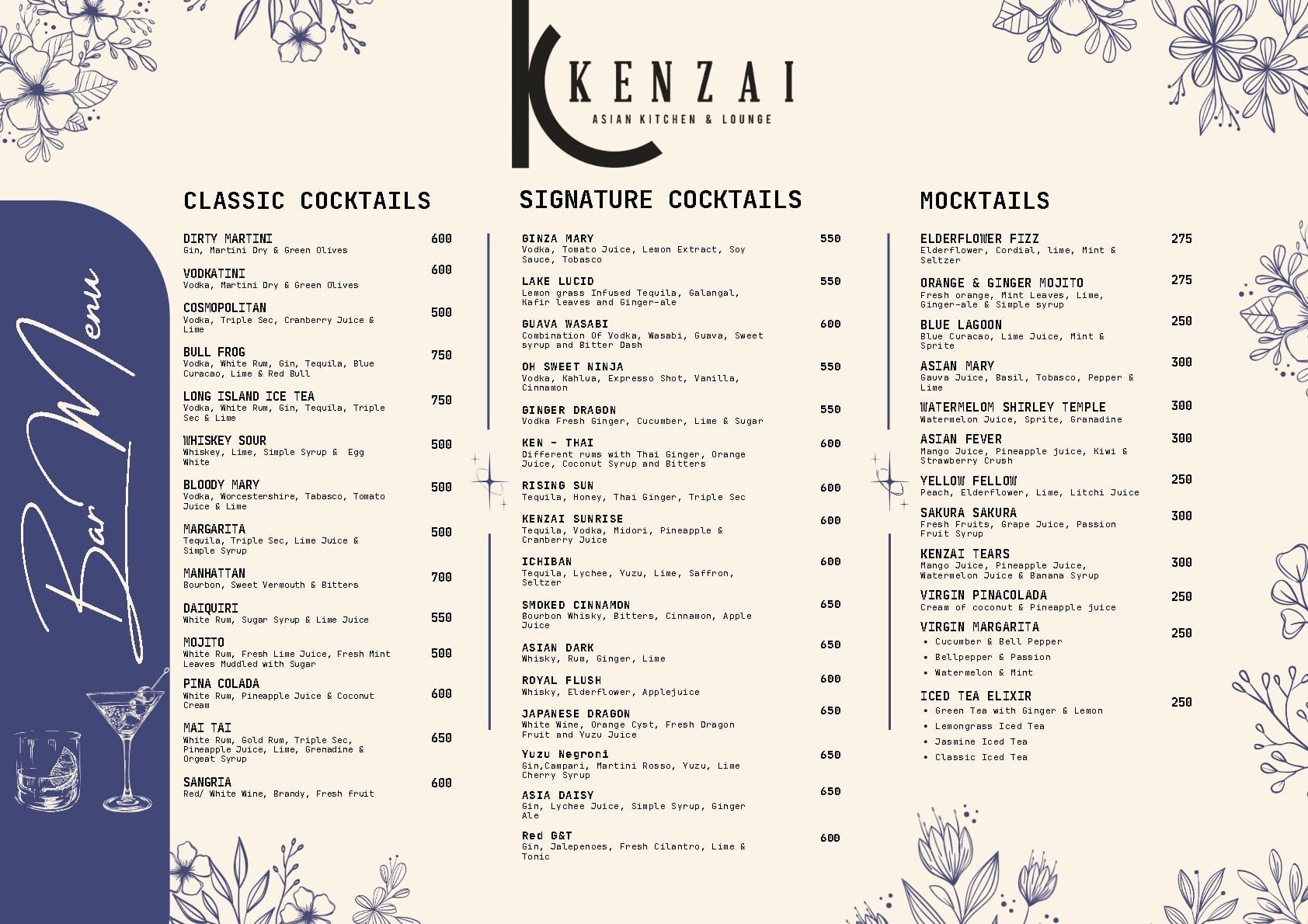 Dining Experience for Two at Kenzai - Asian Kitchen And Lounge, Central Bengaluru — Beverages menu