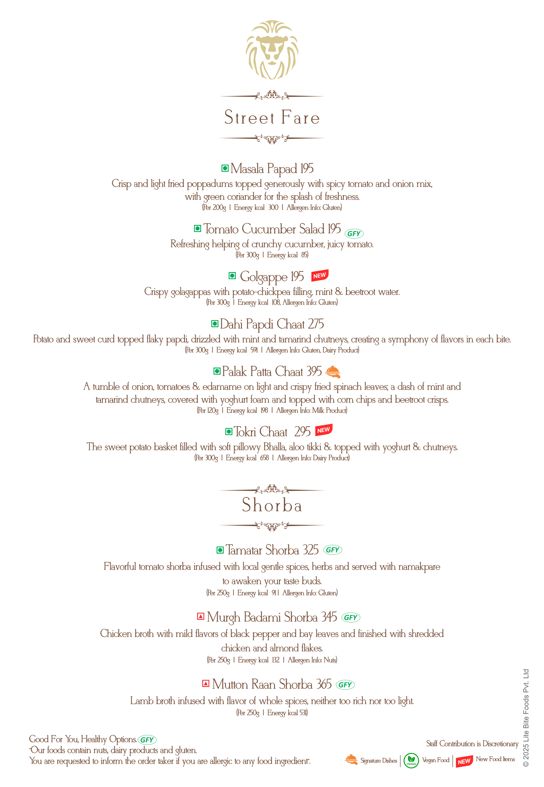 Dining Experience for Two at Punjab Grill, Bengaluru — Food menu