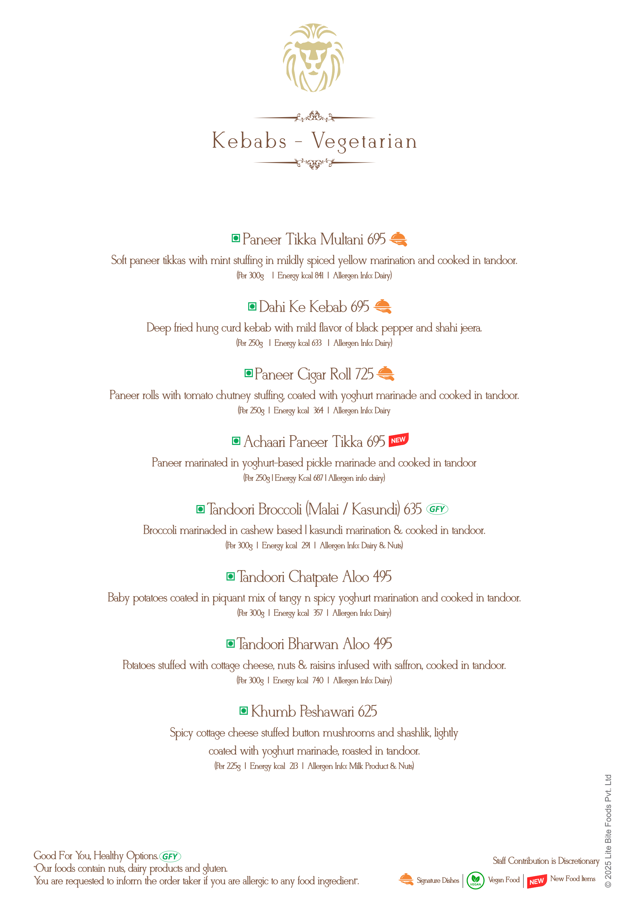 Dining Experience for Two at Punjab Grill, Bengaluru — Food menu