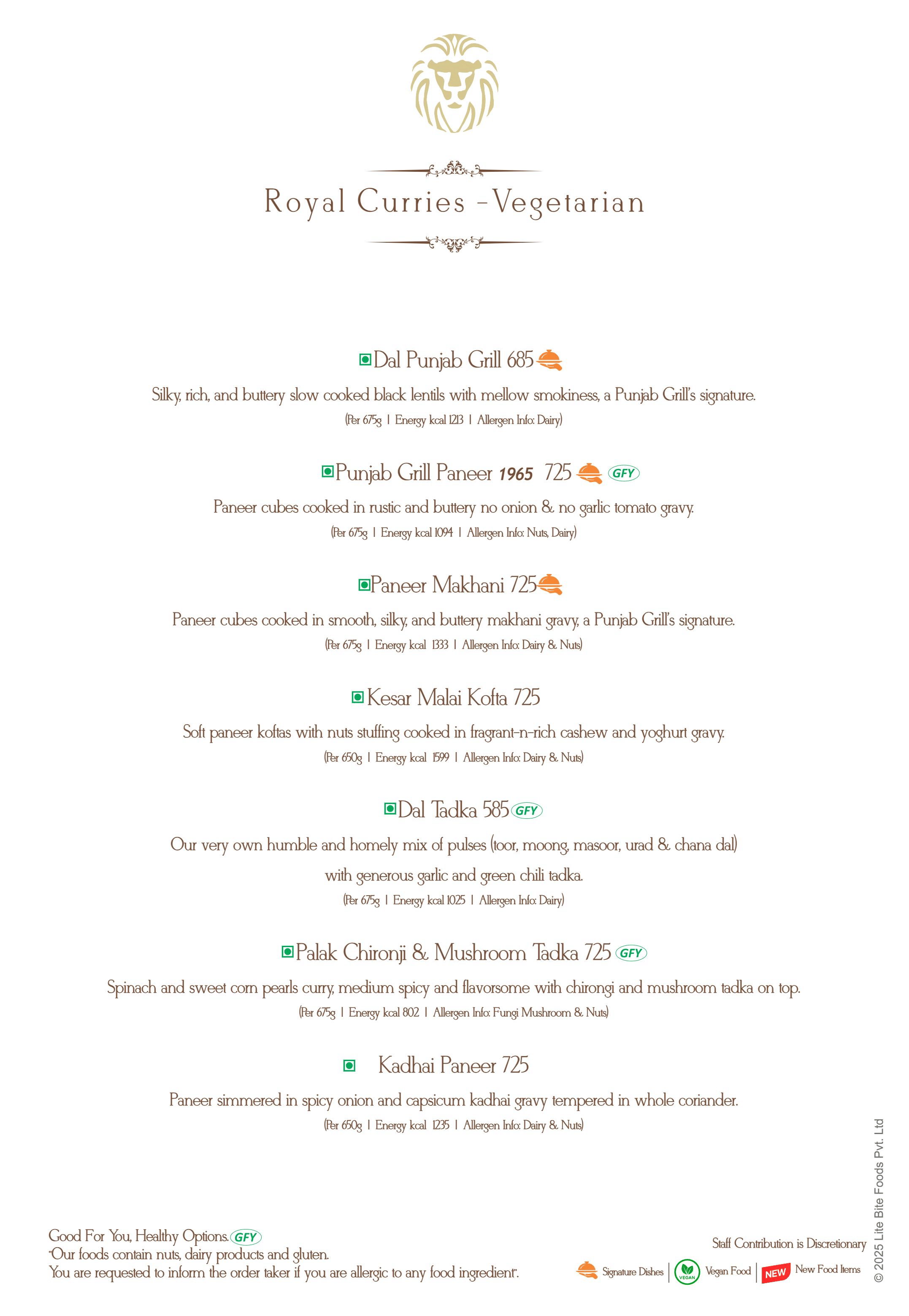 Dining Experience for Two at Punjab Grill, Bengaluru — Food menu