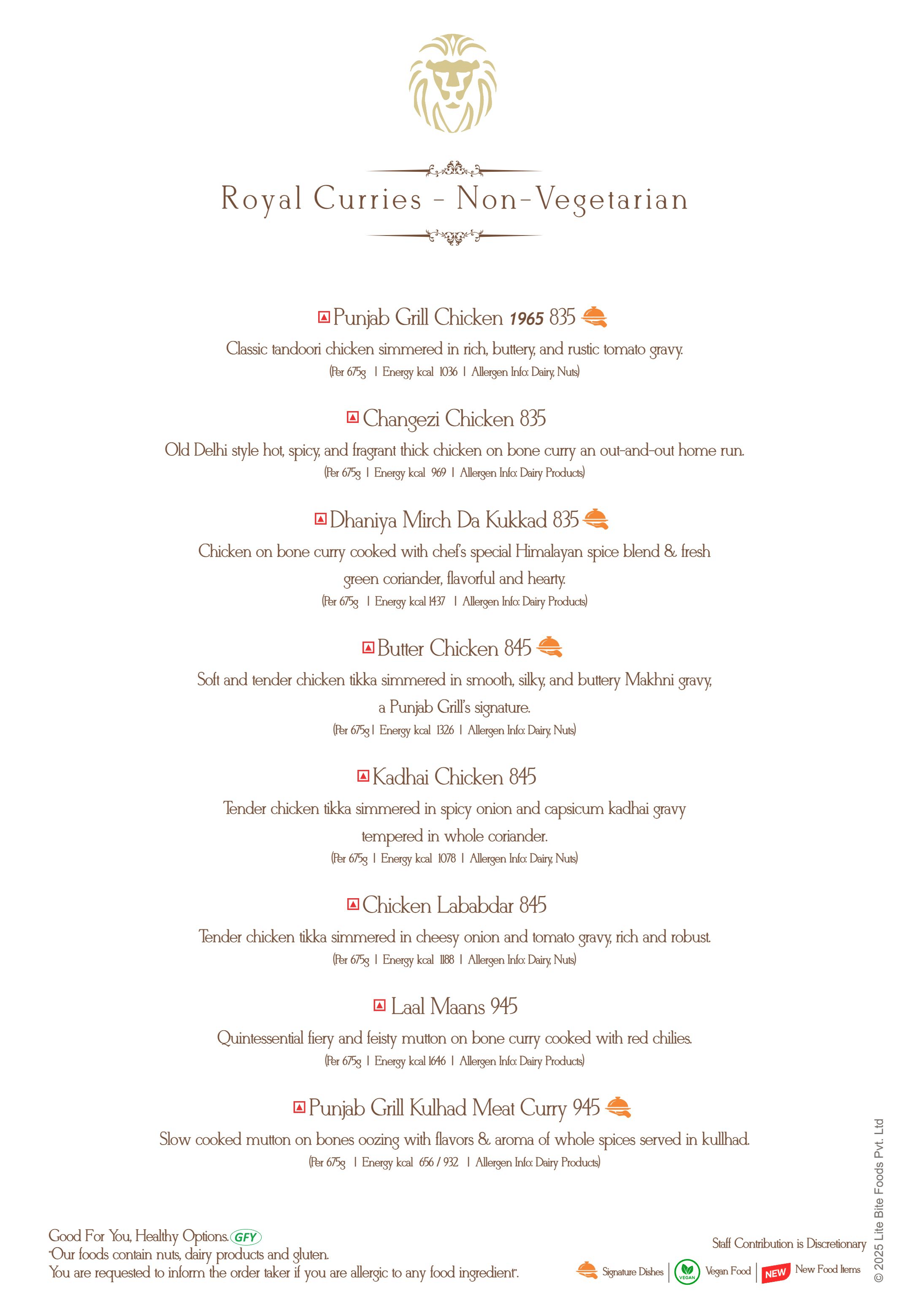 Dining Experience for Two at Punjab Grill, Bengaluru — Food menu