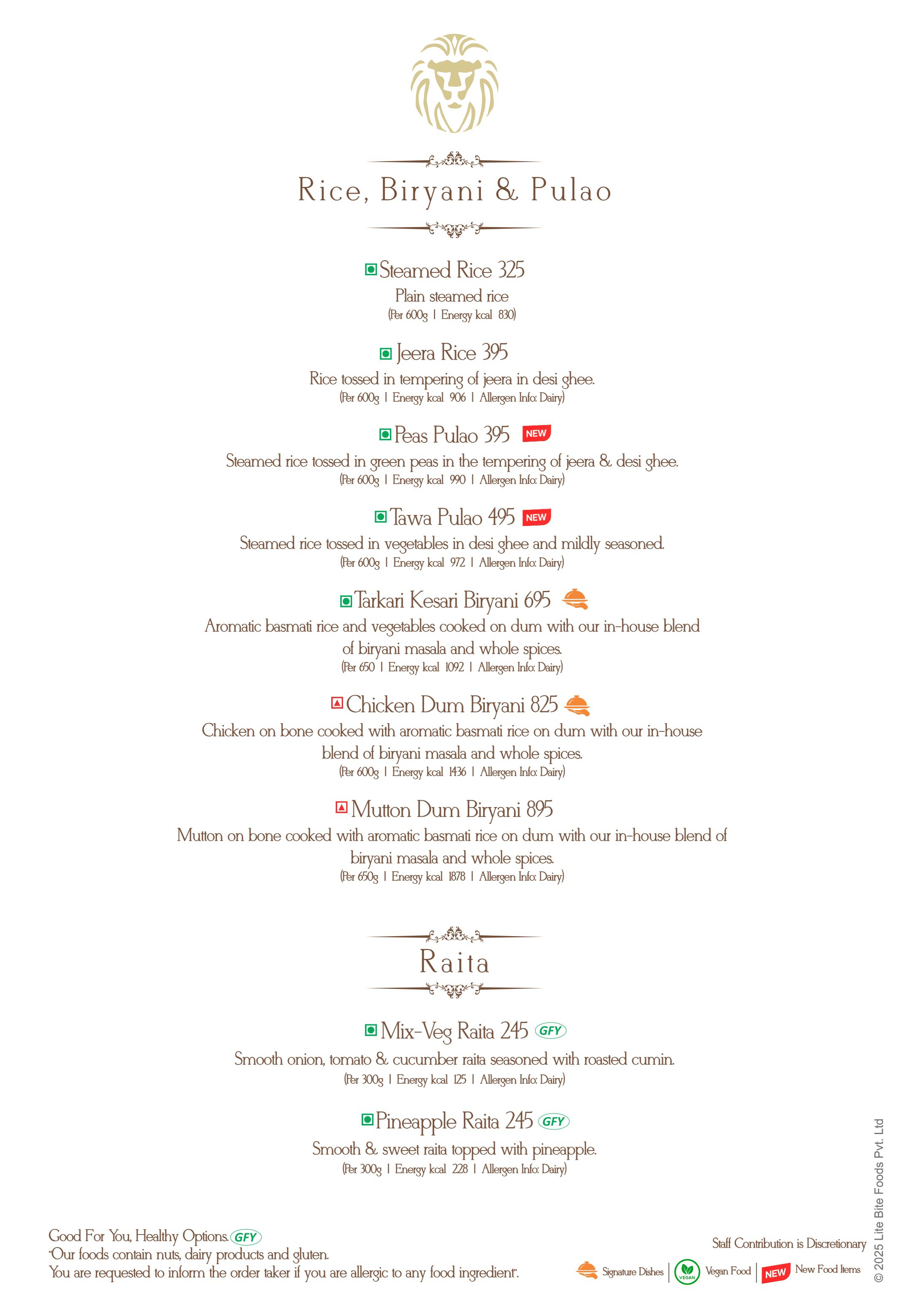 Dining Experience for Two at Punjab Grill, Bengaluru — Food menu
