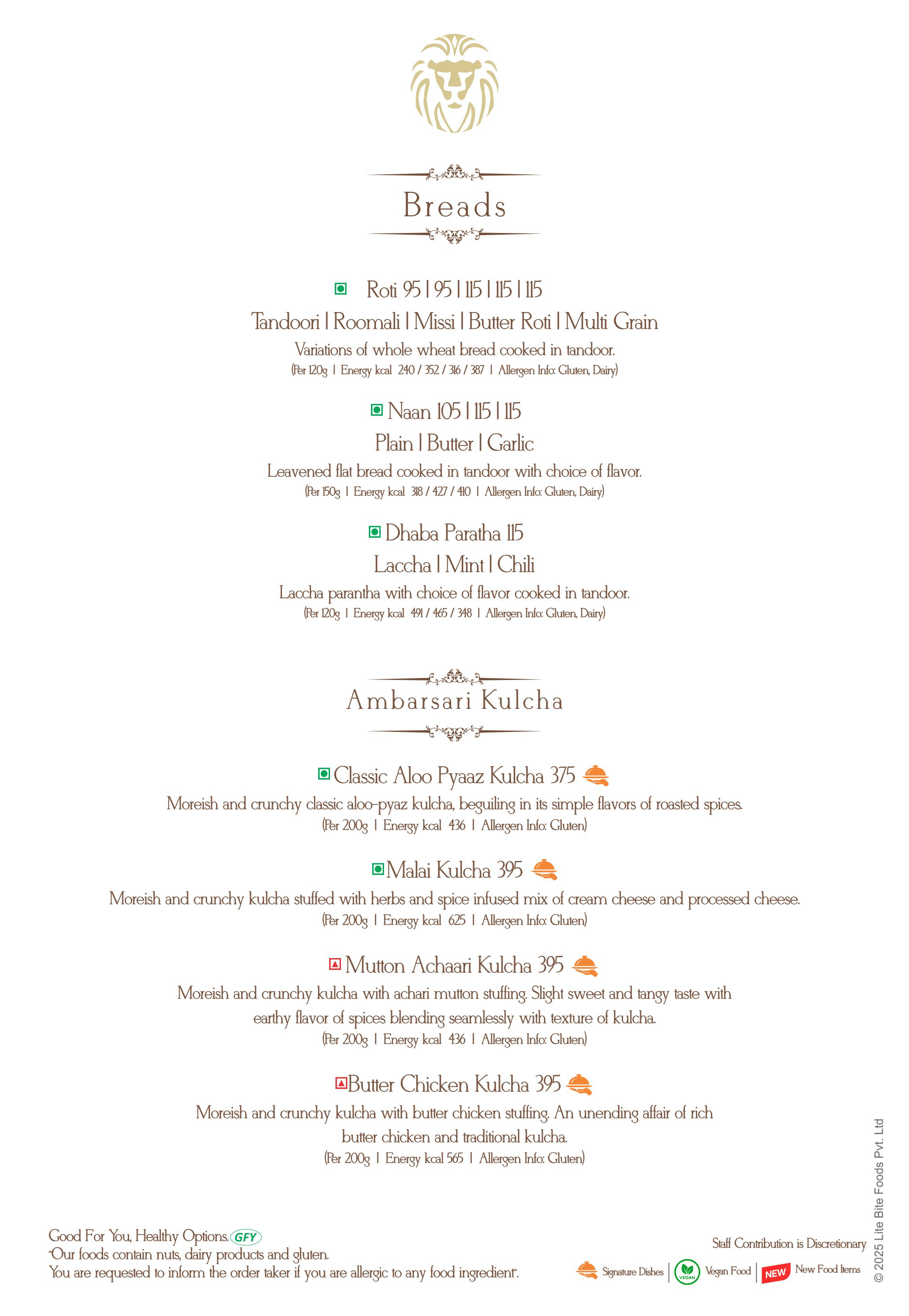 Dining Experience for Two at Punjab Grill, Bengaluru — Food menu