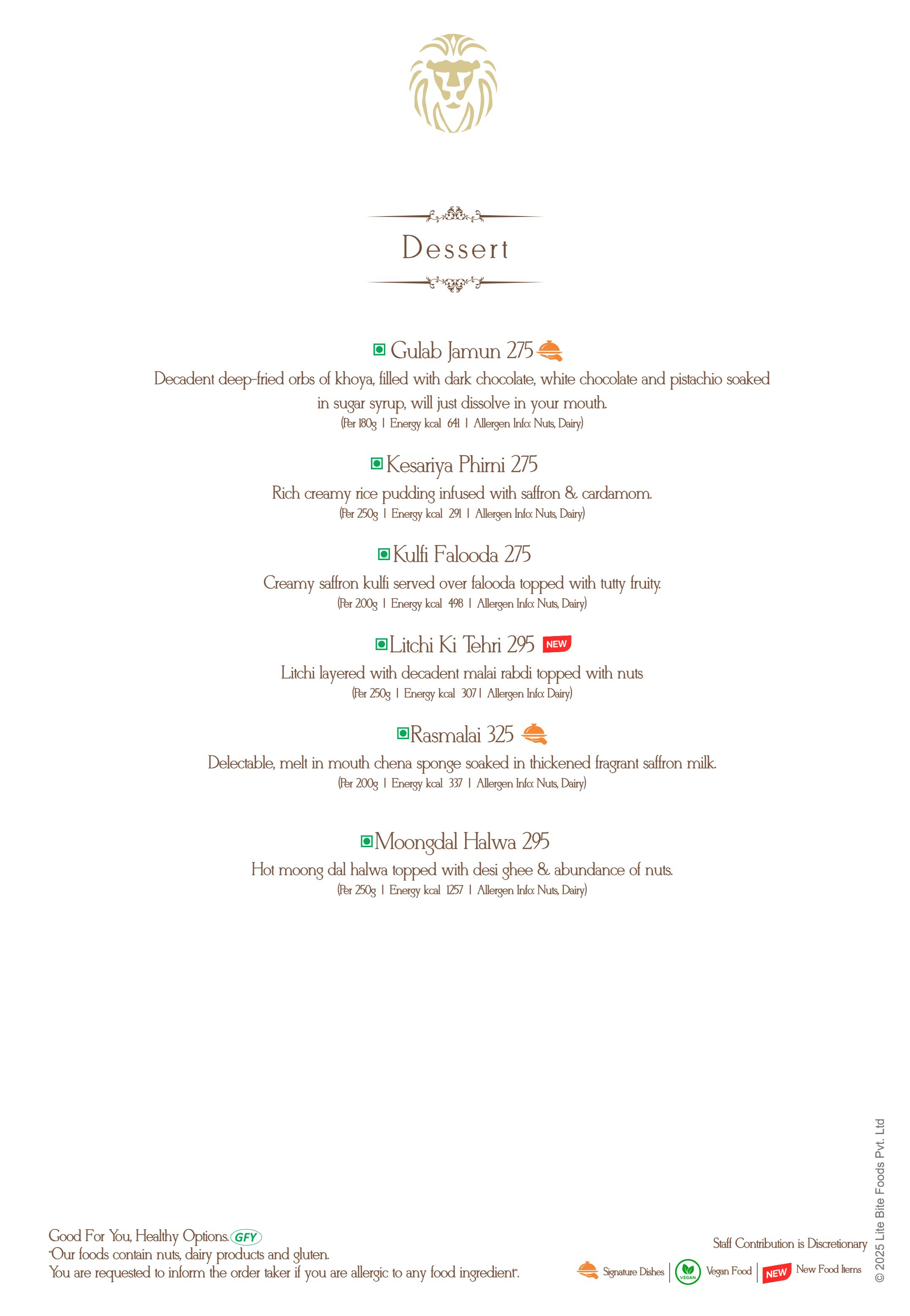 Dining Experience for Two at Punjab Grill, Bengaluru — Food menu