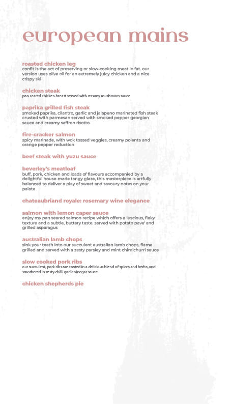 Dining Experience for Two at Roxie, South Bengaluru — Food menu