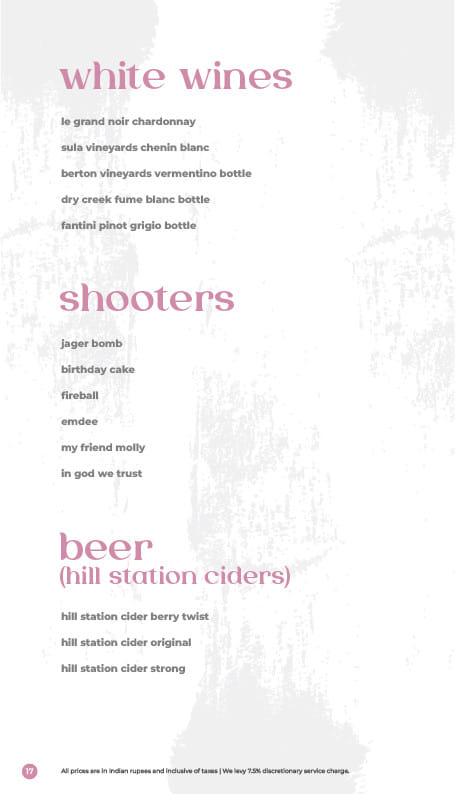 Dining Experience for Two at Roxie, South Bengaluru — Beverages menu