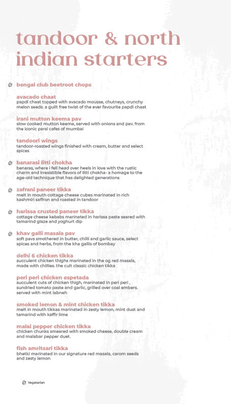 Dining Experience for Two at Roxie, South Bengaluru — Food menu