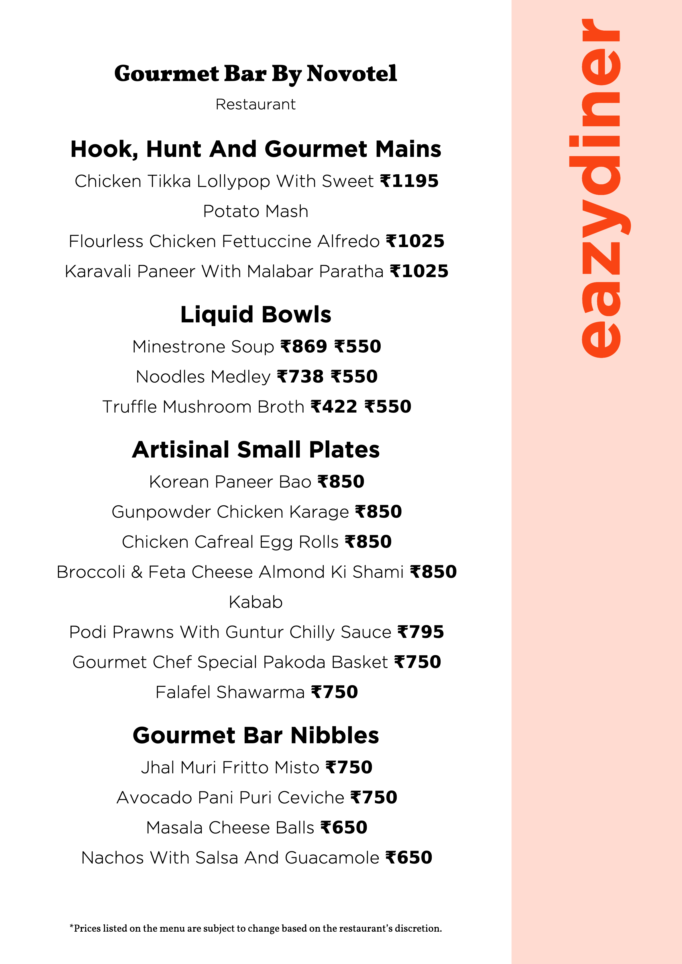 Dining Experience for Two at Gourmet Bar By Novotel, Novotel Mumbai International Airport — Food menu