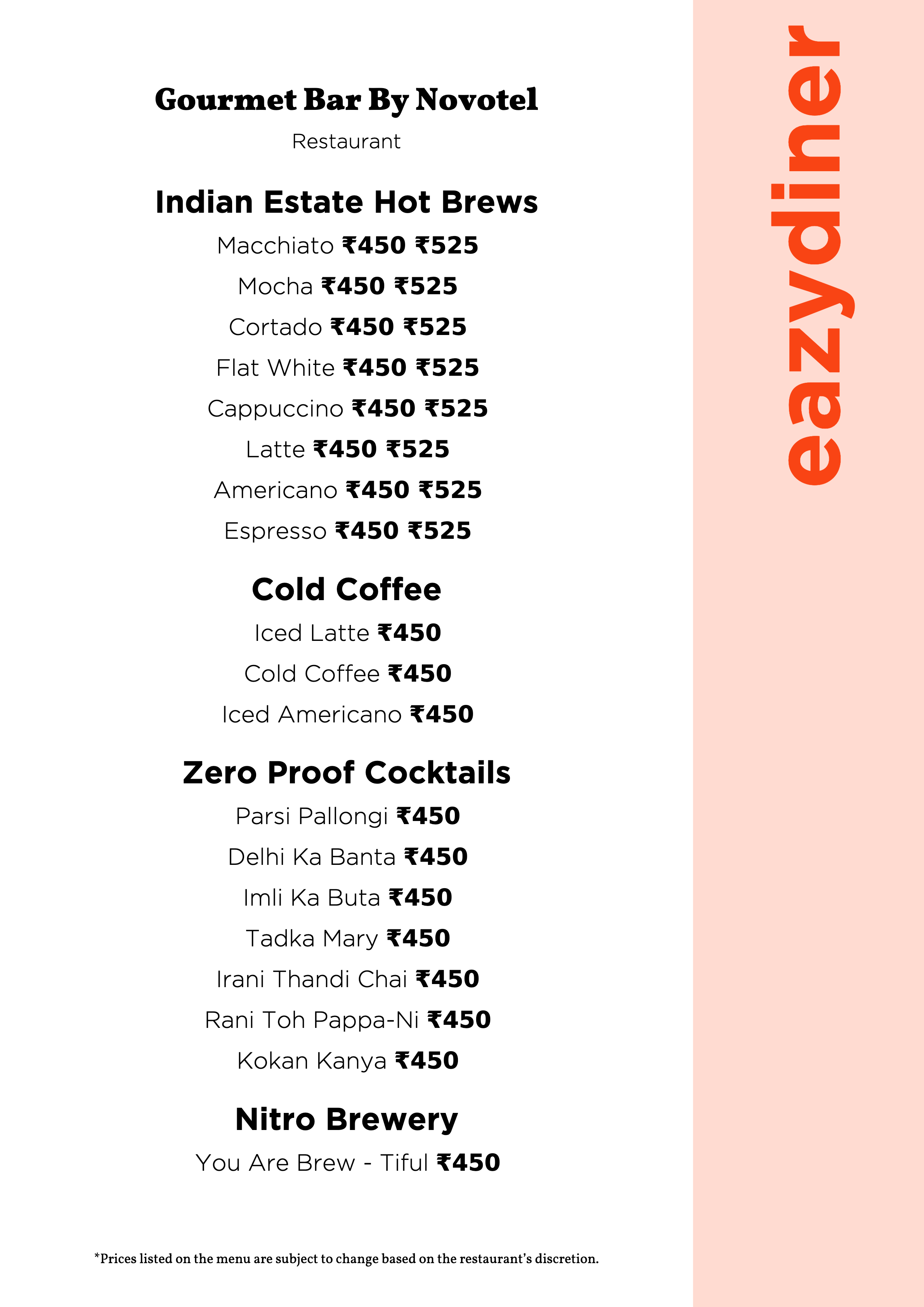 Dining Experience for Two at Gourmet Bar By Novotel, Novotel Mumbai International Airport — Beverages menu
