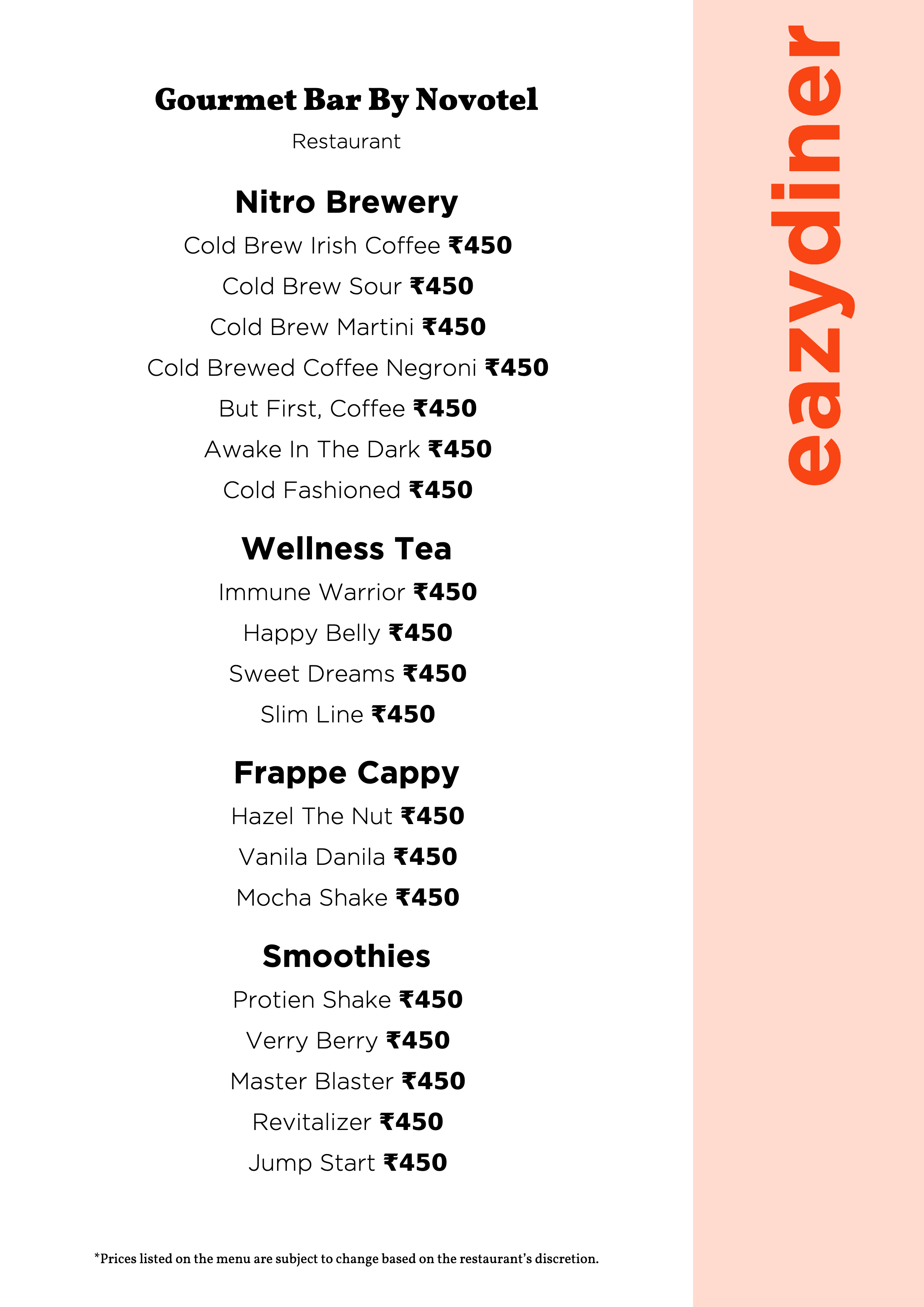 Dining Experience for Two at Gourmet Bar By Novotel, Novotel Mumbai International Airport — Beverages menu
