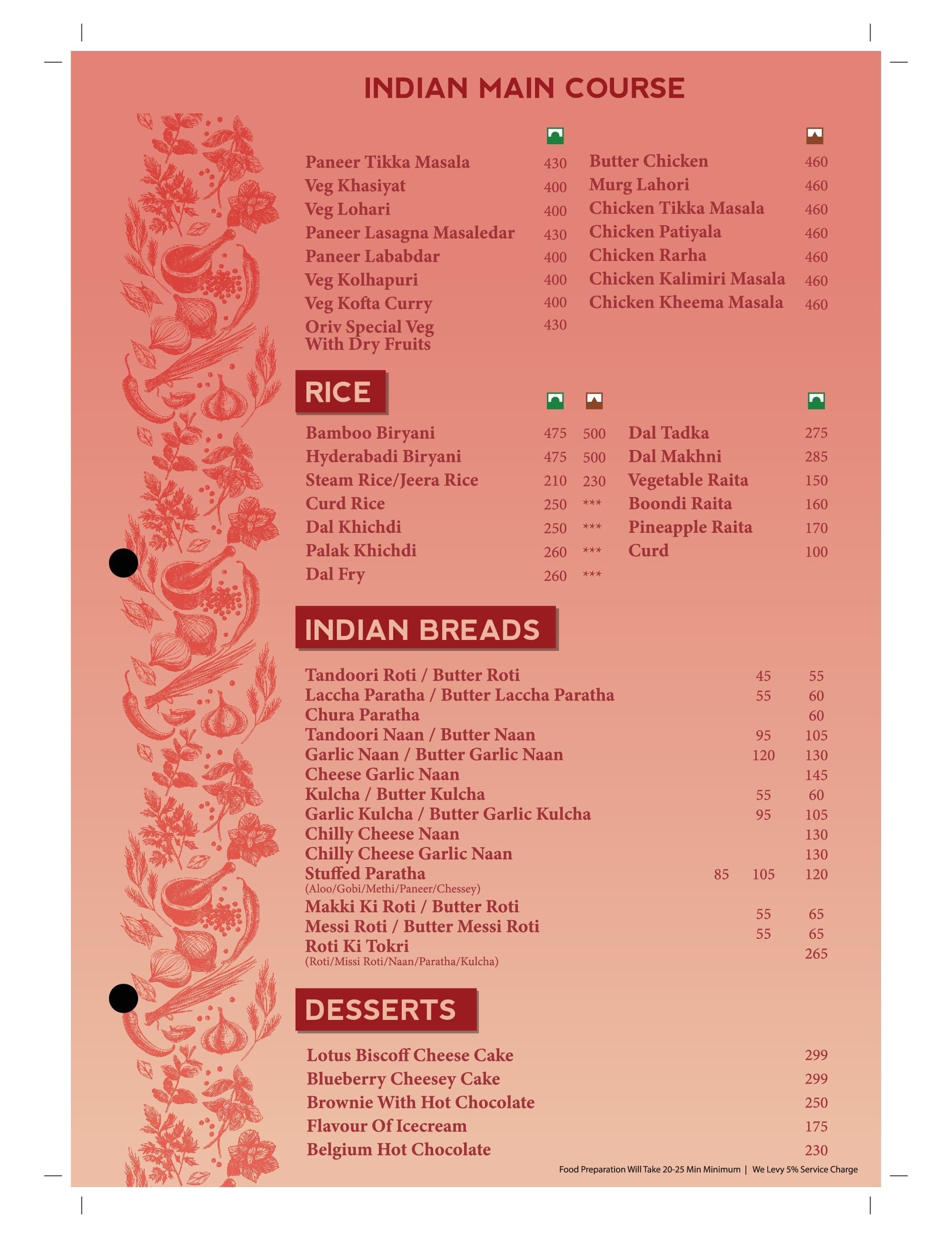 Menu of Oriv Resto Cafee Bar, Borivali West, Western Suburbs