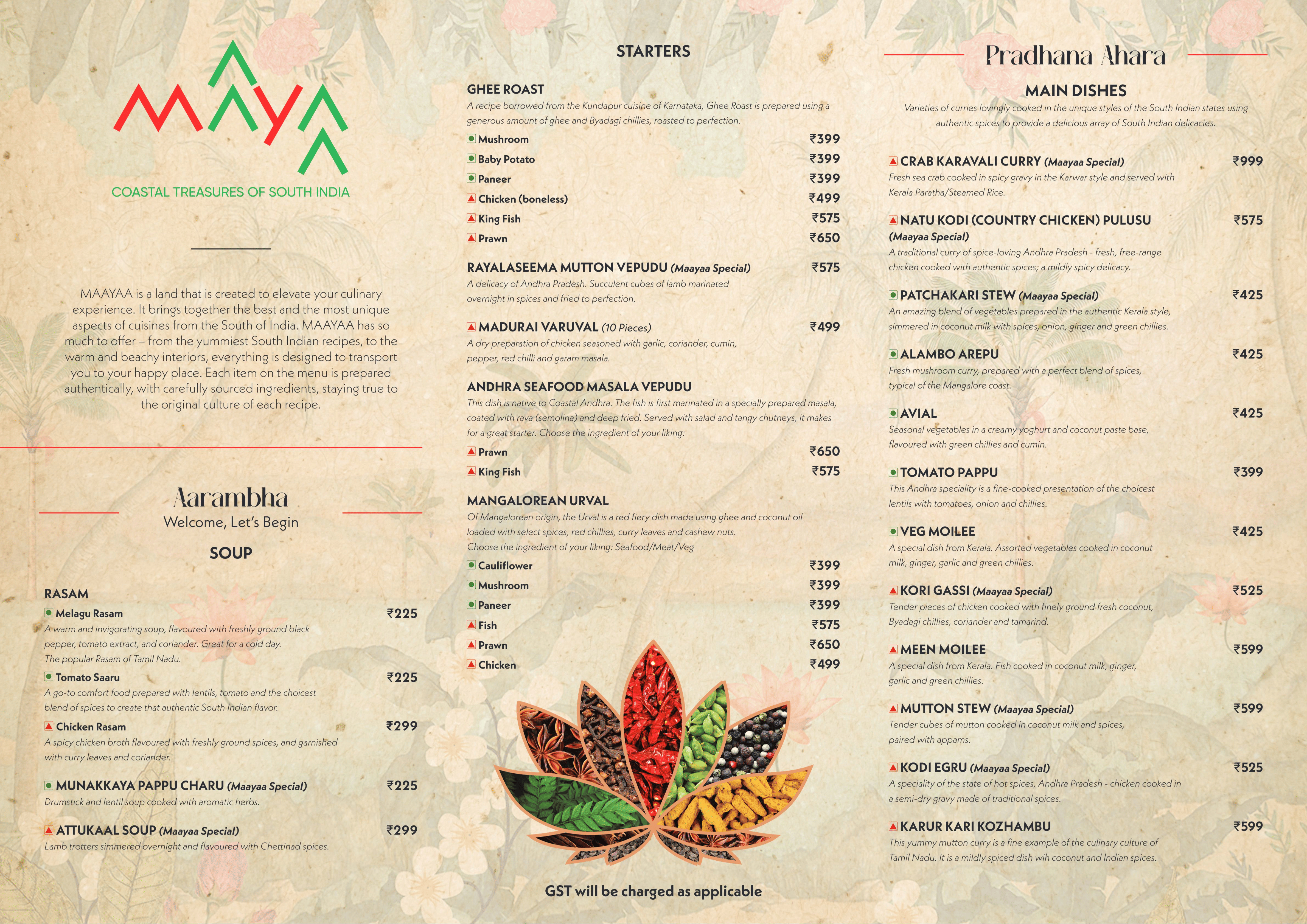 Dining Experience for Two at Maayaa, Bengaluru — Food menu
