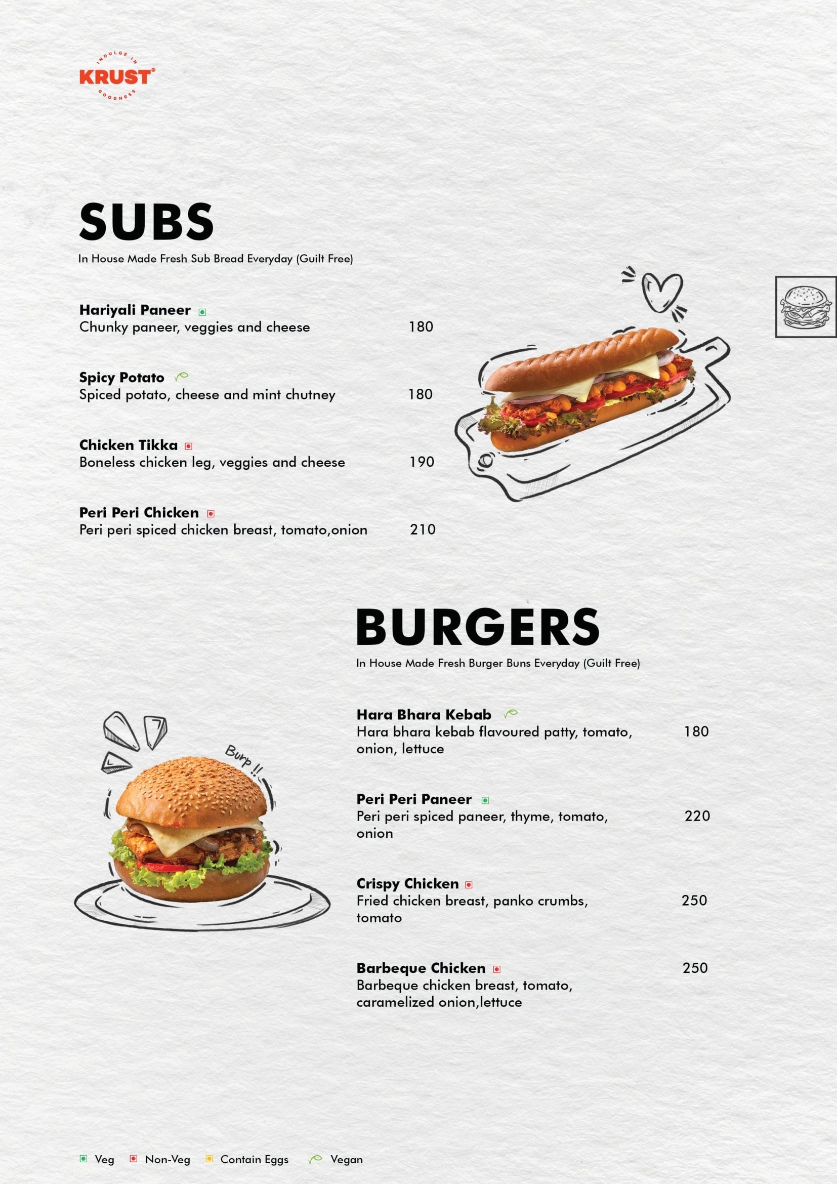 Menu of Krust Cafe, Koramangala, South Bengaluru