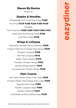Macaw Menu Menu of Macaw By Stories, Singsandra Hosur Main Road
