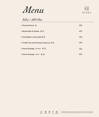 Neama Menu Menu of Neuma, Colaba, South Mumbai