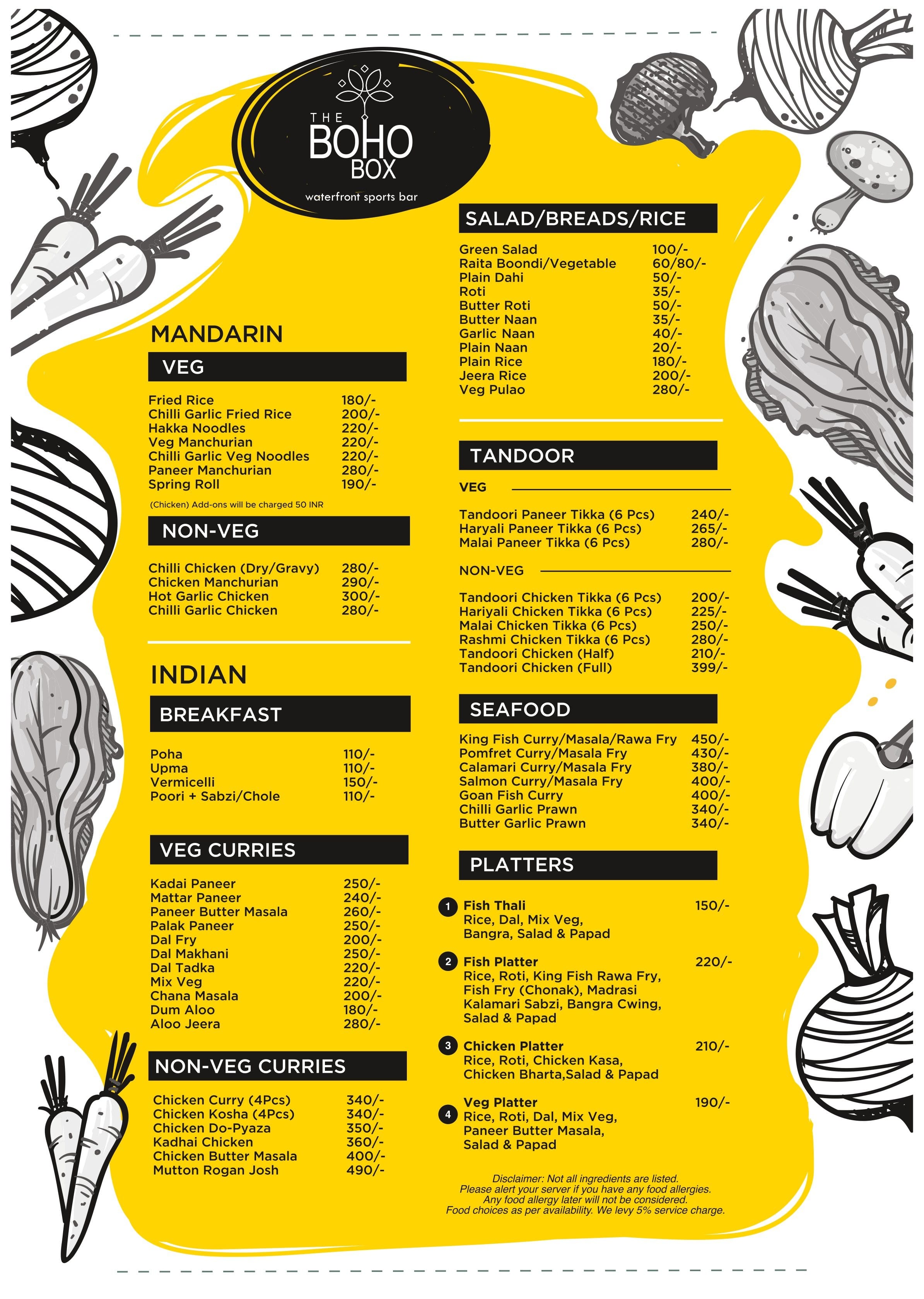 Menu of The Boho Box, Calangute Baga Road, Goa