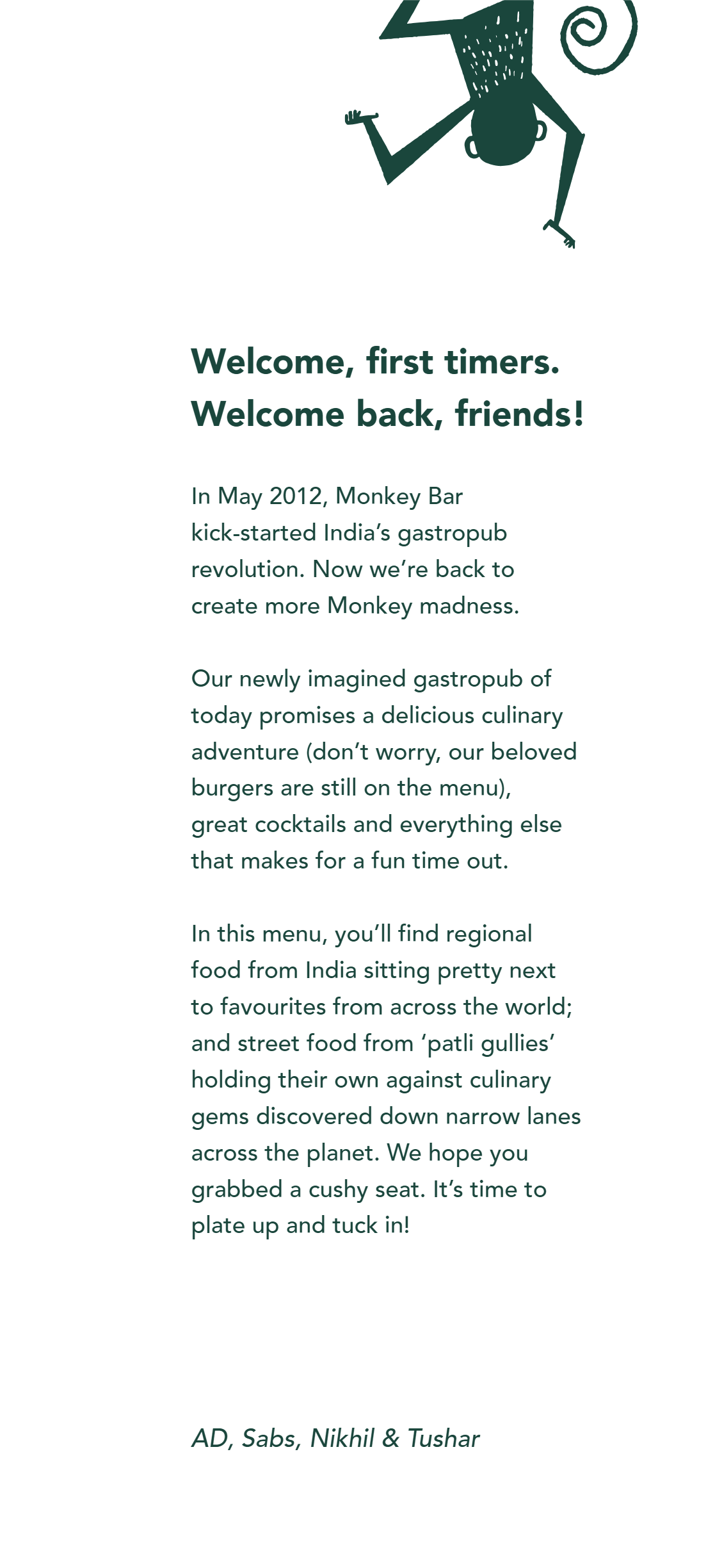 Dining Experience for Two at Monkey Bar, Bengaluru — Food menu