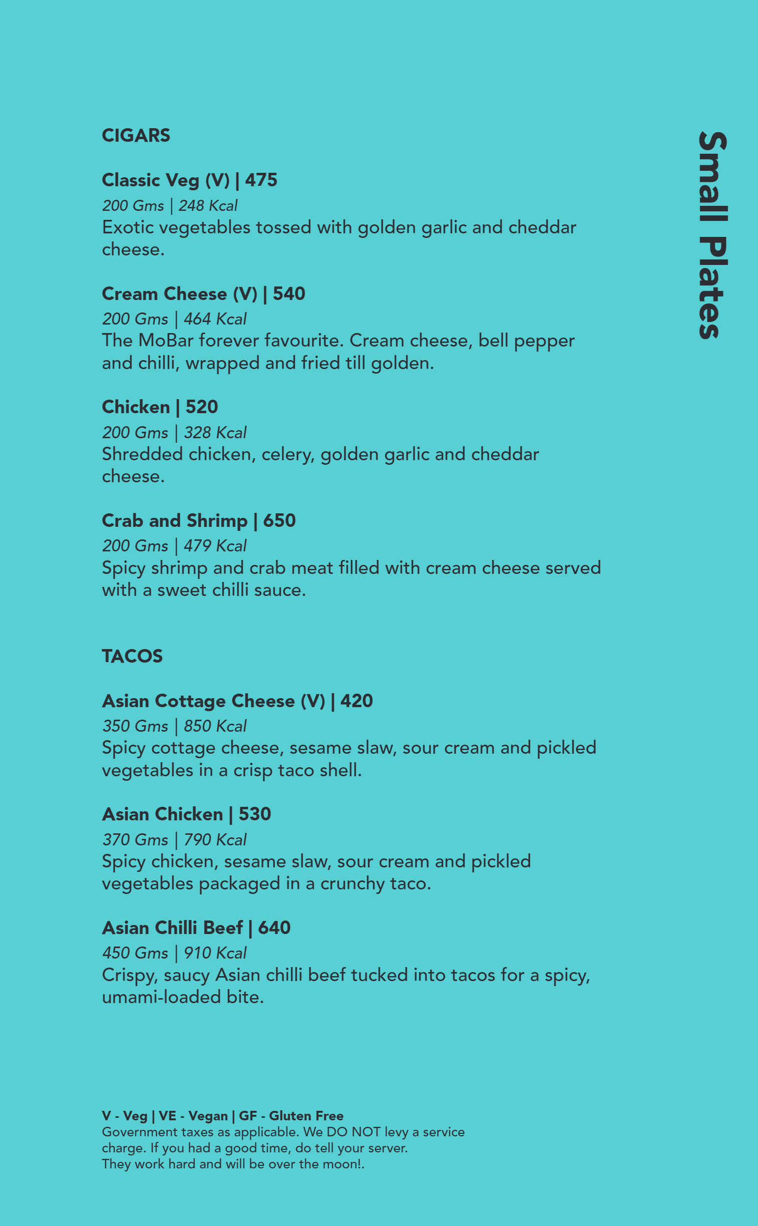 Dining Experience for Two at Monkey Bar, Bengaluru — Food menu