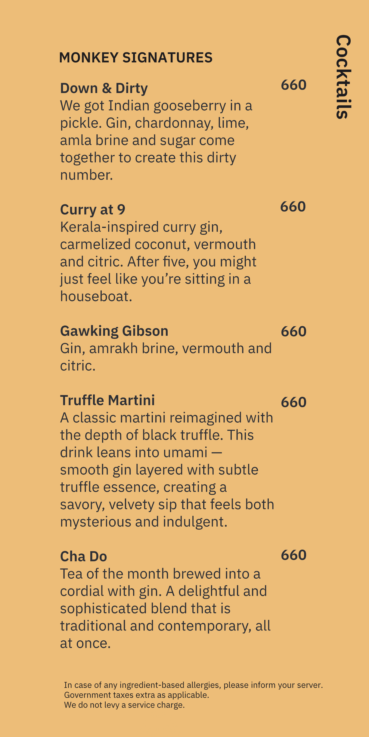 Dining Experience for Two at Monkey Bar, Bengaluru — Beverages menu