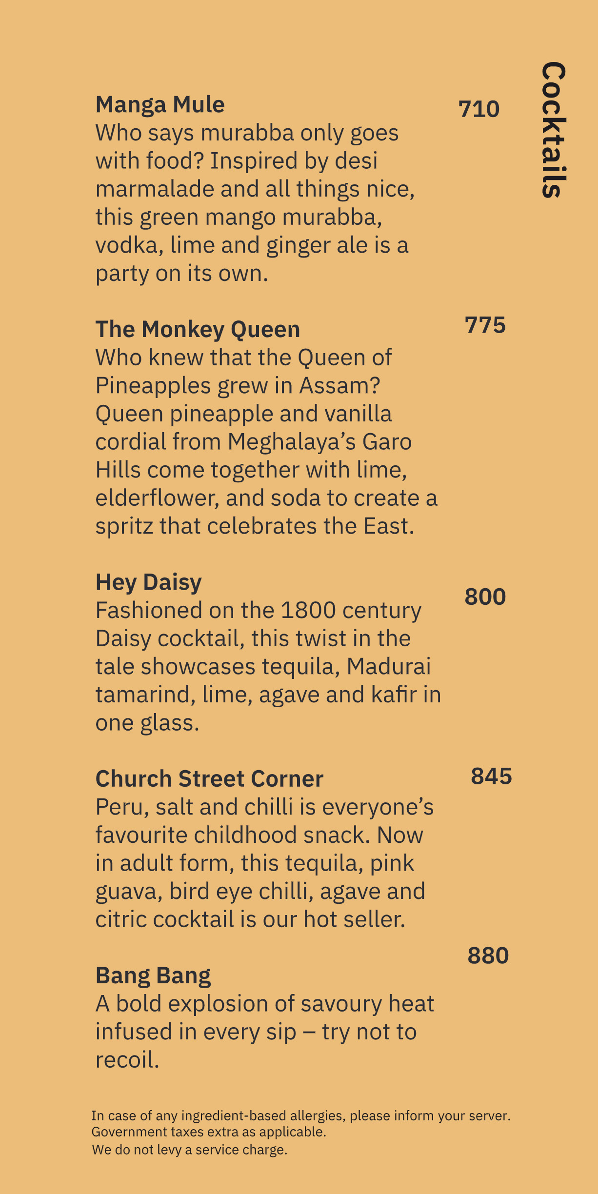 Dining Experience for Two at Monkey Bar, Bengaluru — Beverages menu
