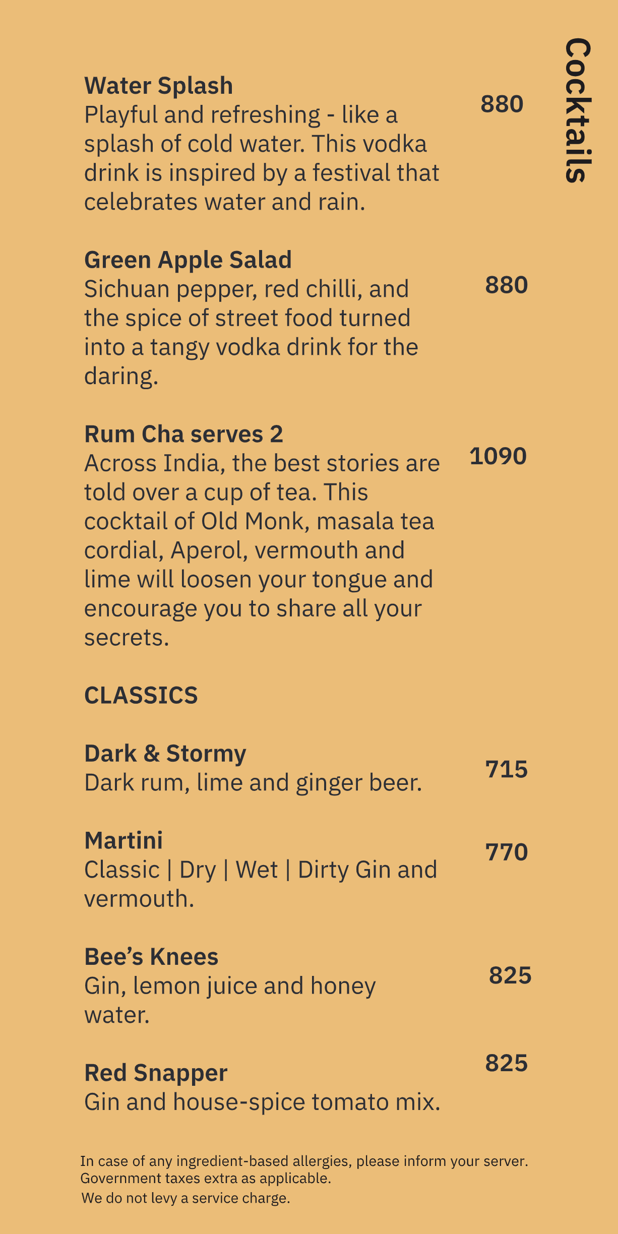 Dining Experience for Two at Monkey Bar, Bengaluru — Beverages menu