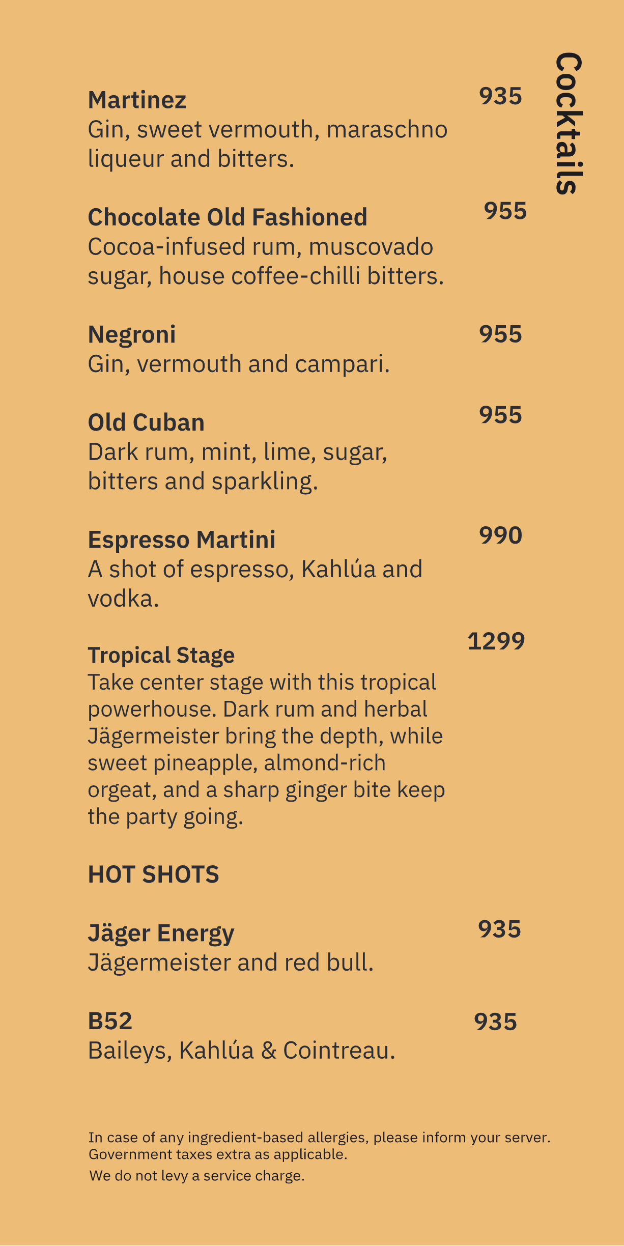 Dining Experience for Two at Monkey Bar, Bengaluru — Beverages menu