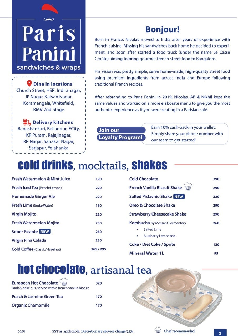 Menu of Paris Panini - Gourmet Sandwiches & Wraps, JP Nagar, South ...