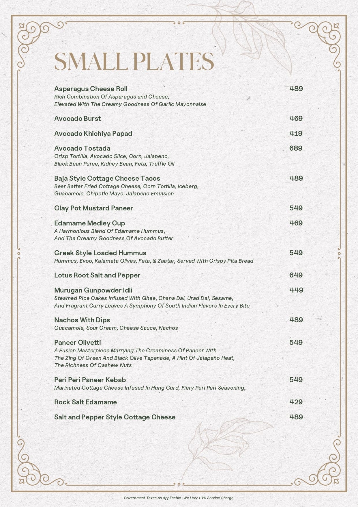 Menu of The Nines, Juhu, Western Suburbs
